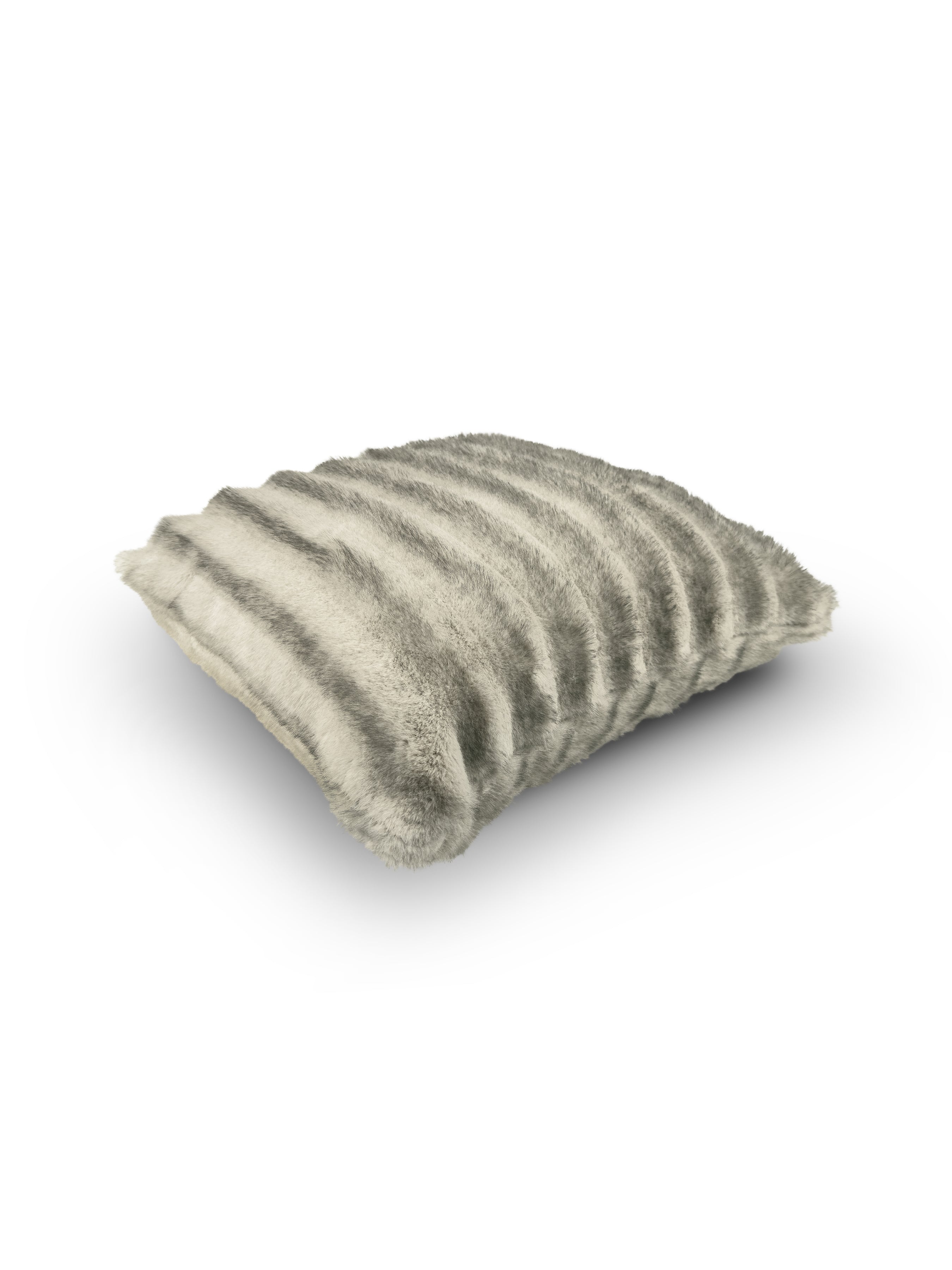 Set of 2 Fur Feathered Rib Grey Square Cushions 50x50cm - topside angle