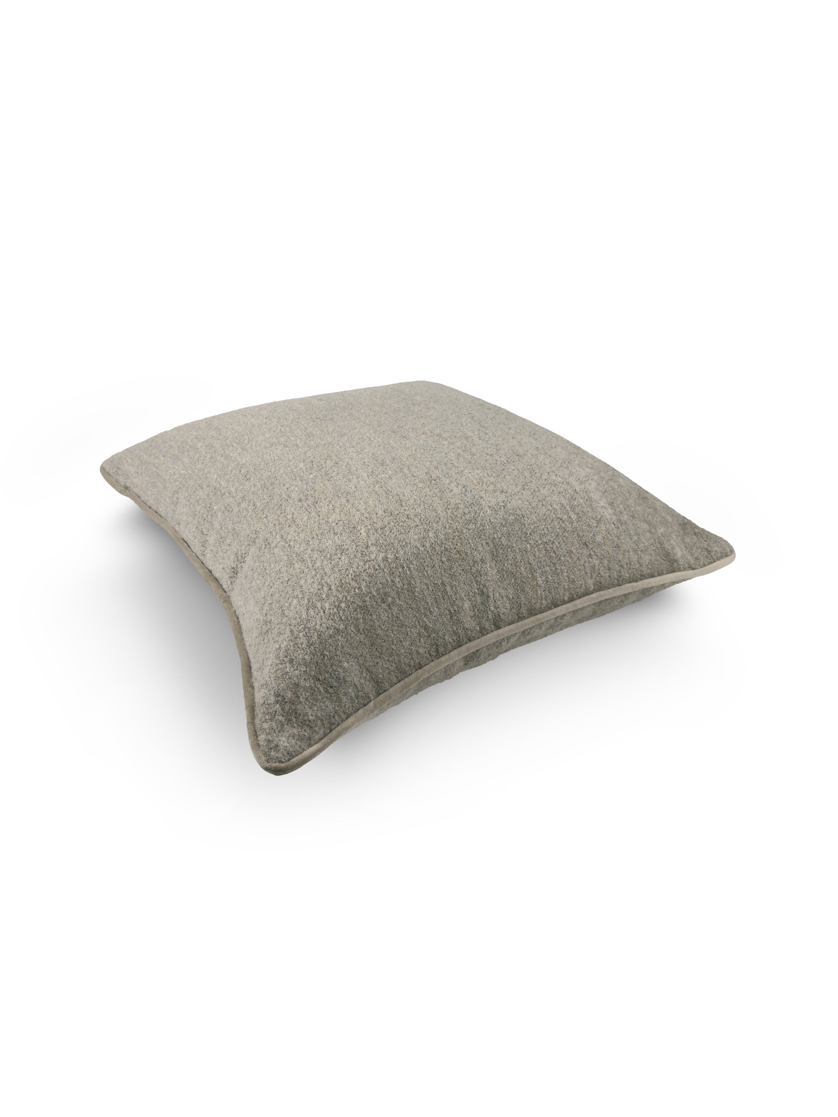 Set of 2 Wool Touch Oatmeal Square Cushions 50x50cm - topside angle