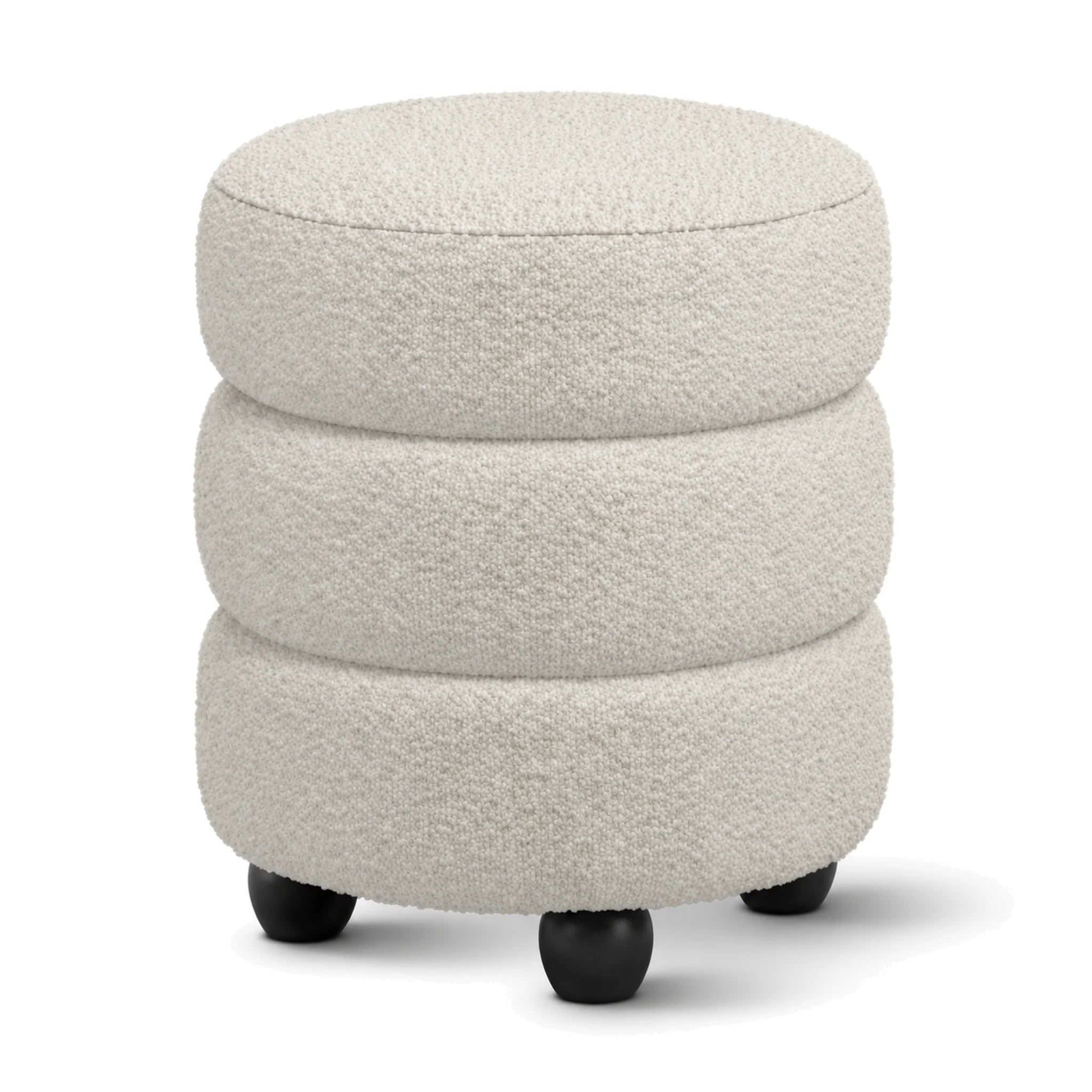 Emi Ivory White Boucle Pouffe