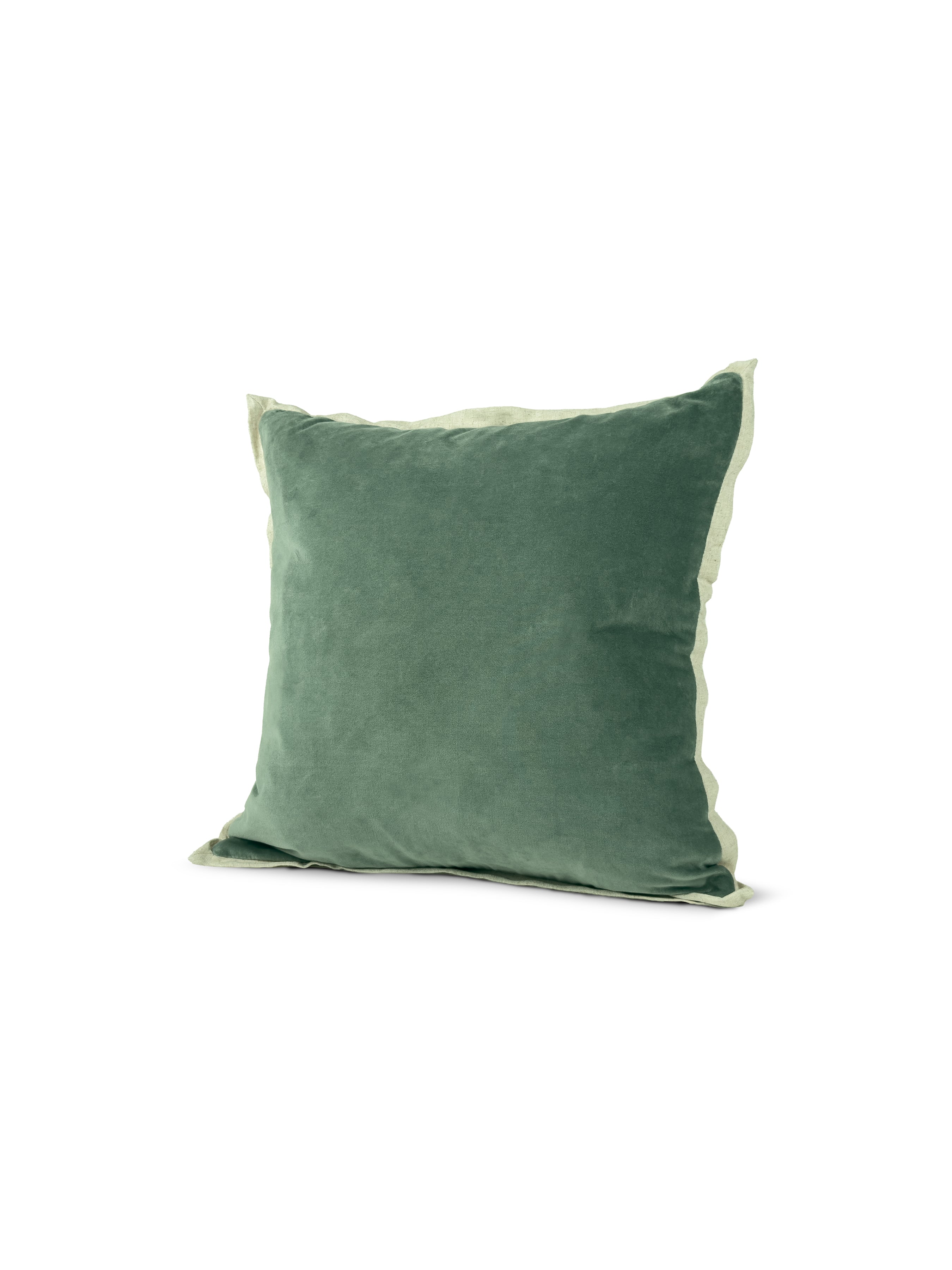 Set of 2 Extreme Lounging Linen Fringed Cotton Velvet Eucalyptus Cushions 45 x 45cm - individual cushion front view