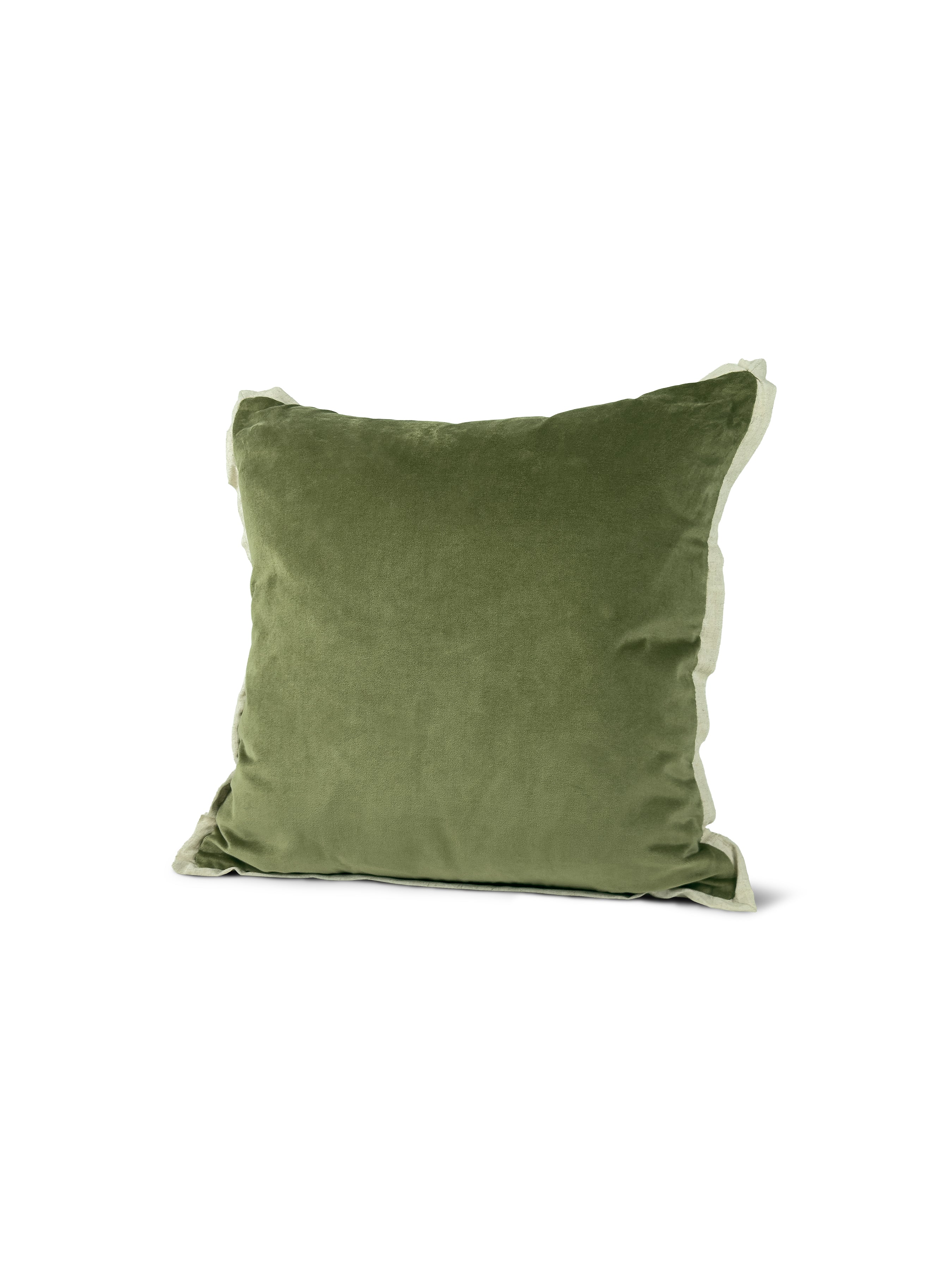 Set of 2 Extreme Lounging Linen Fringed Cotton Velvet Moss Cushions 45 x 45cm - individual cushion front view