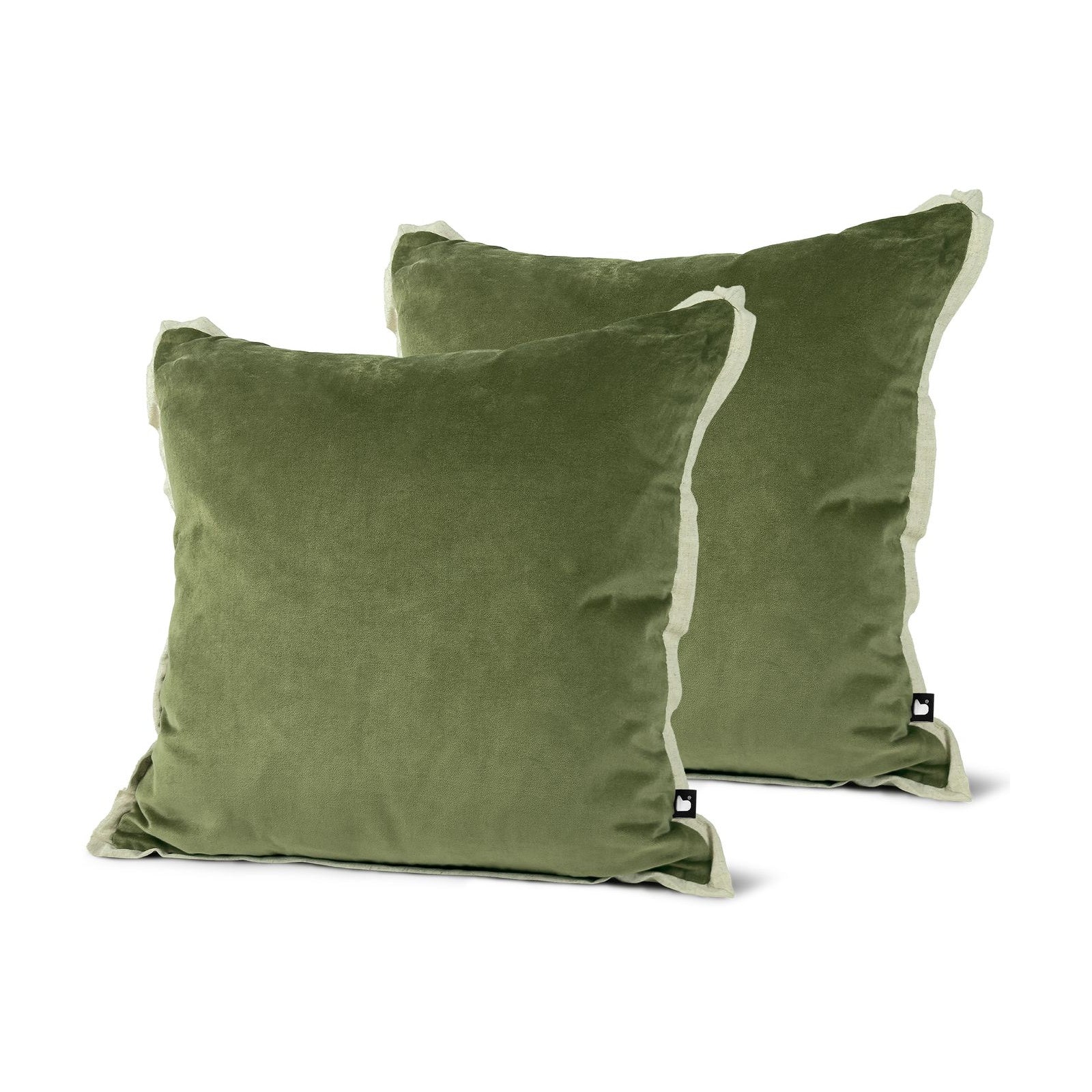 Set of 2 Linen Fringed Cotton Velvet Moss Square Cushions 45x45cm - twin pack