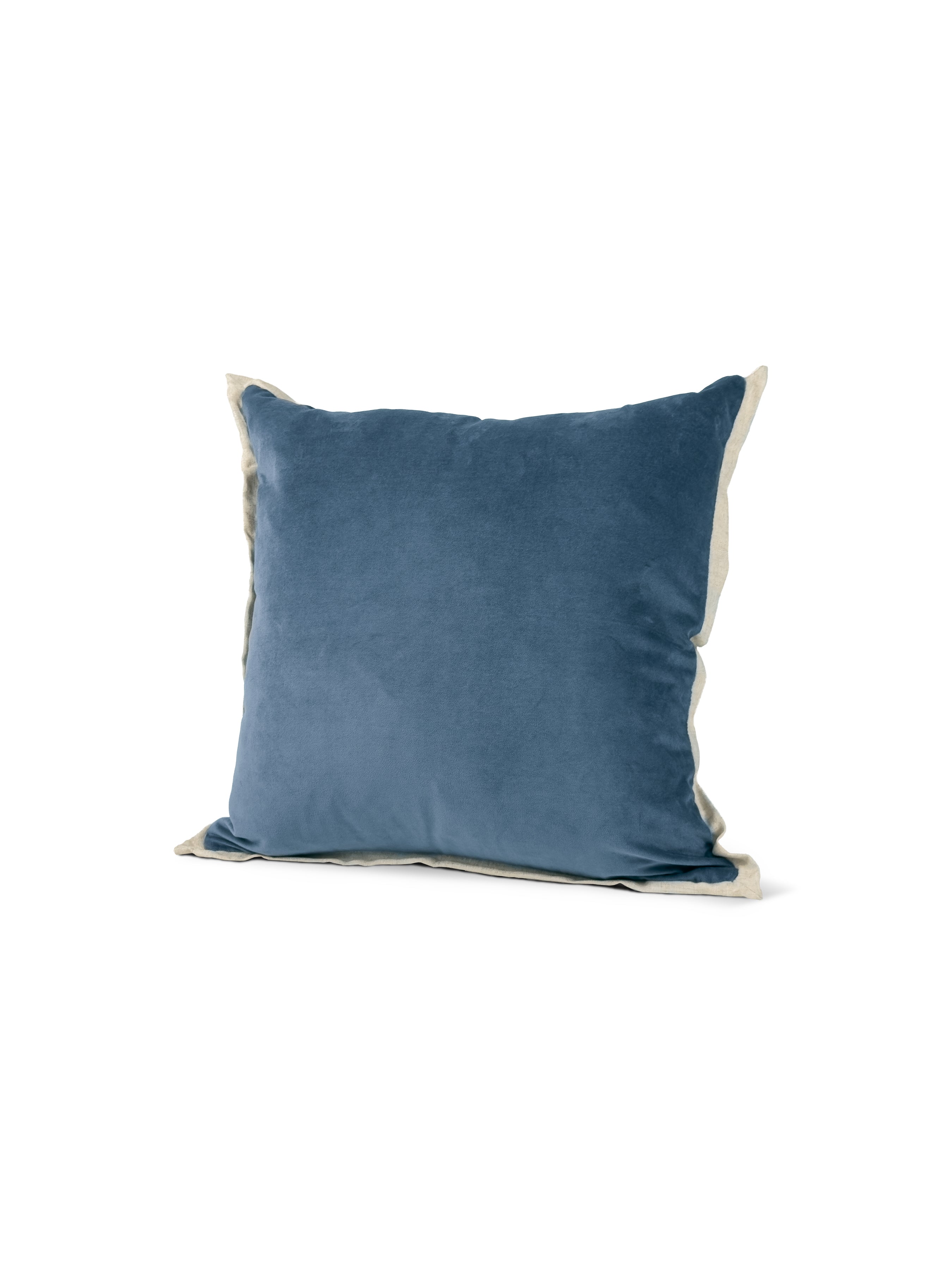 Set of 2 Extreme Lounging Linen Fringed Cotton Velvet Harbour Blue Cushions 45 x 45cm - individual cushion front view