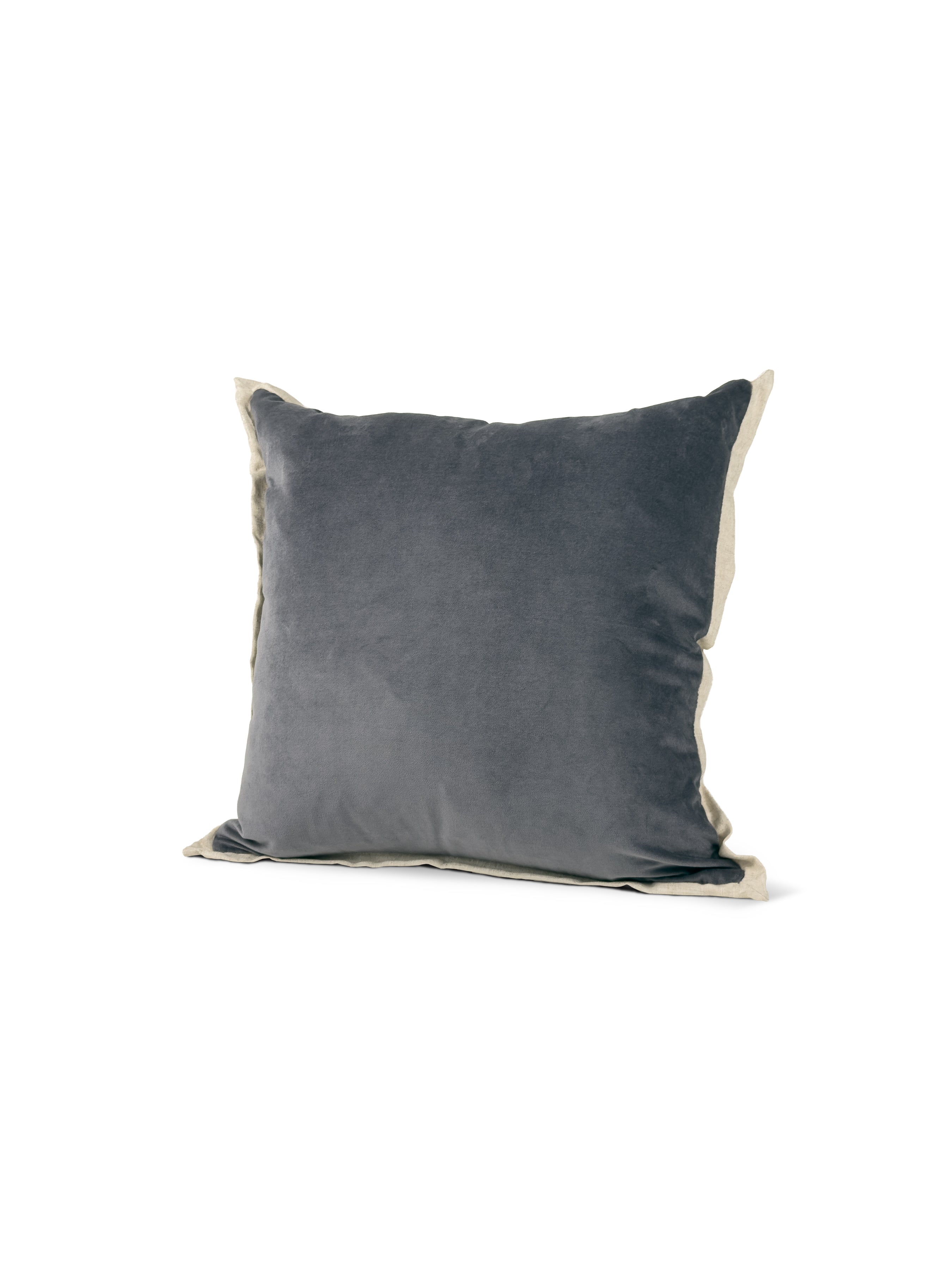 Set of 2 Extreme Lounging Linen Fringed Cotton Velvet Dove Grey Cushions 45 x 45cm - individual cushion front view