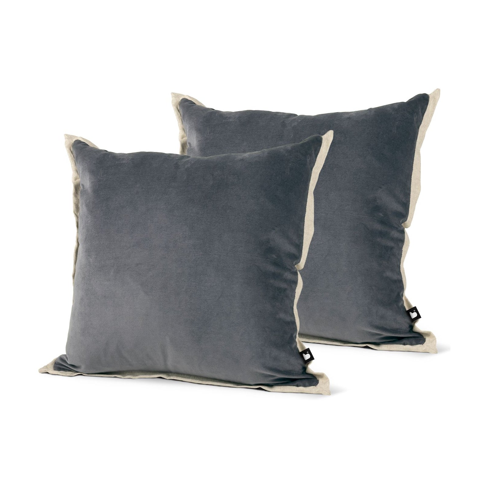 Set of 2 Linen Fringed Cotton Velvet Dove Grey Square Cushions 45x45cm - twin pack