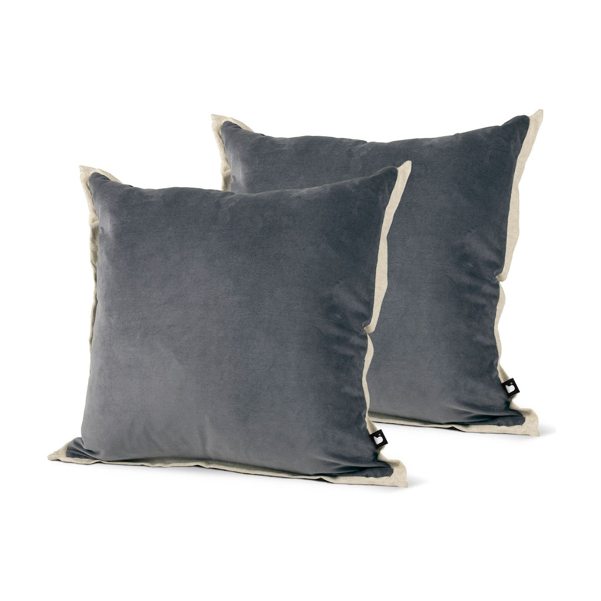 Set of 2 Linen Fringed Cotton Velvet Dove Grey Square Cushions 45x45cm - twin pack