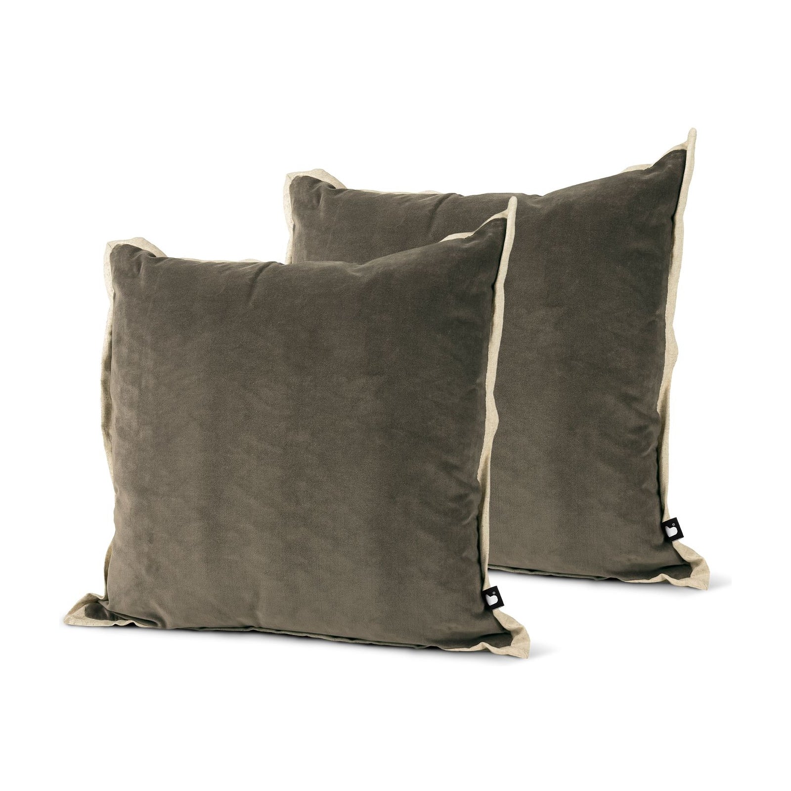 Set of 2 Linen Fringed Cotton Velvet Elephant Square Cushions 45x45cm - twin pack