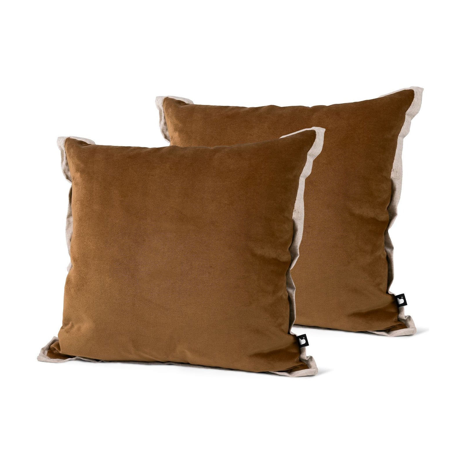 Set of 2 Linen Fringed Cotton Velvet Mandarin Square Cushions 45x45cm - twin pack