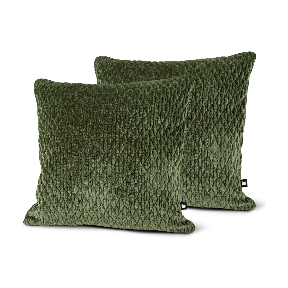 Set of 2 Quilted Chenille Emerald Square Cushions 45x45cm - twin pack