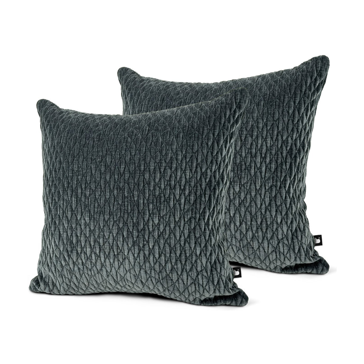 Set of 2 Quilted Chenille Petrol Blue Square Cushions 45x45cm - twin pack