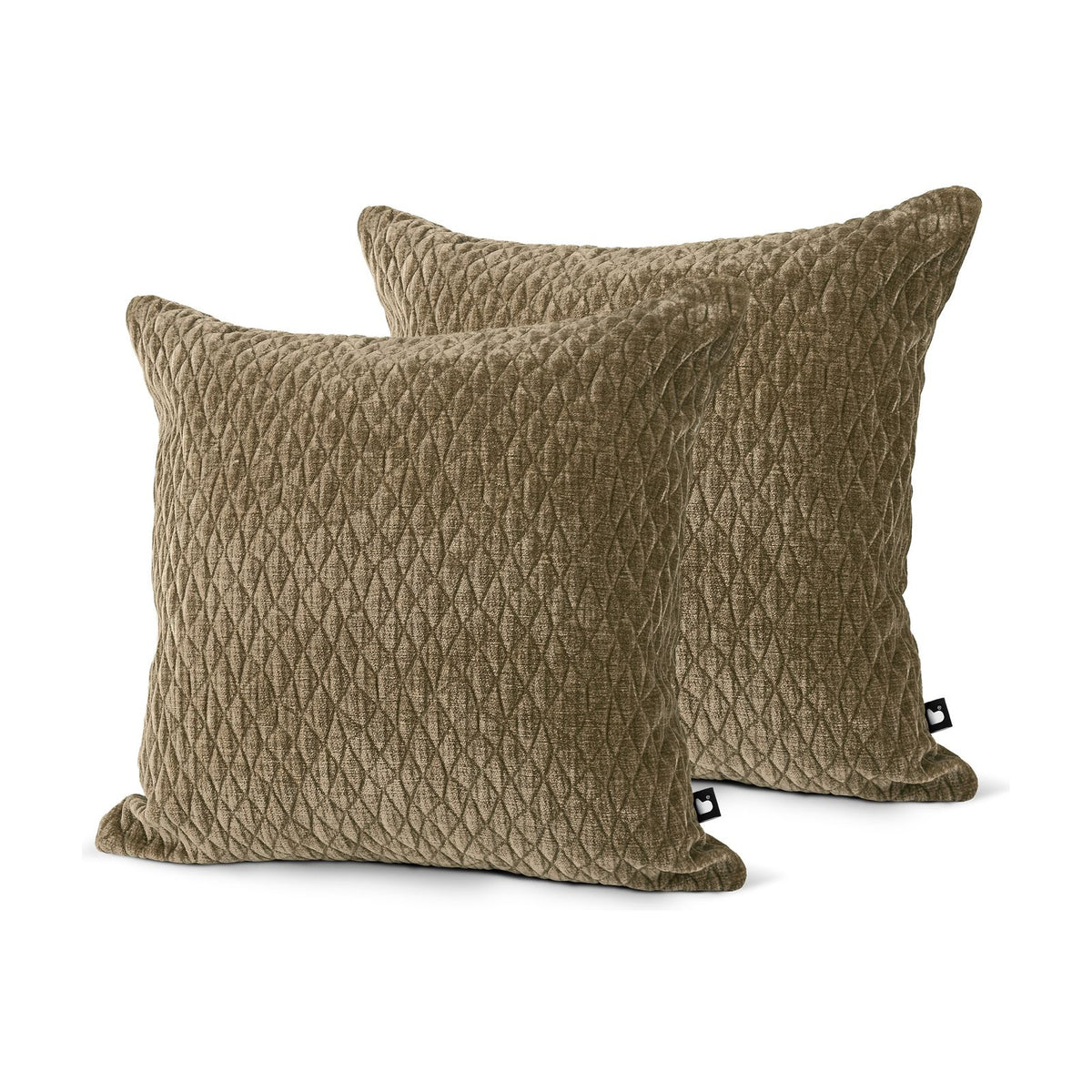 Set of 2 Quilted Chenille Stone Grey Square Cushions 45x45cm - twin pack