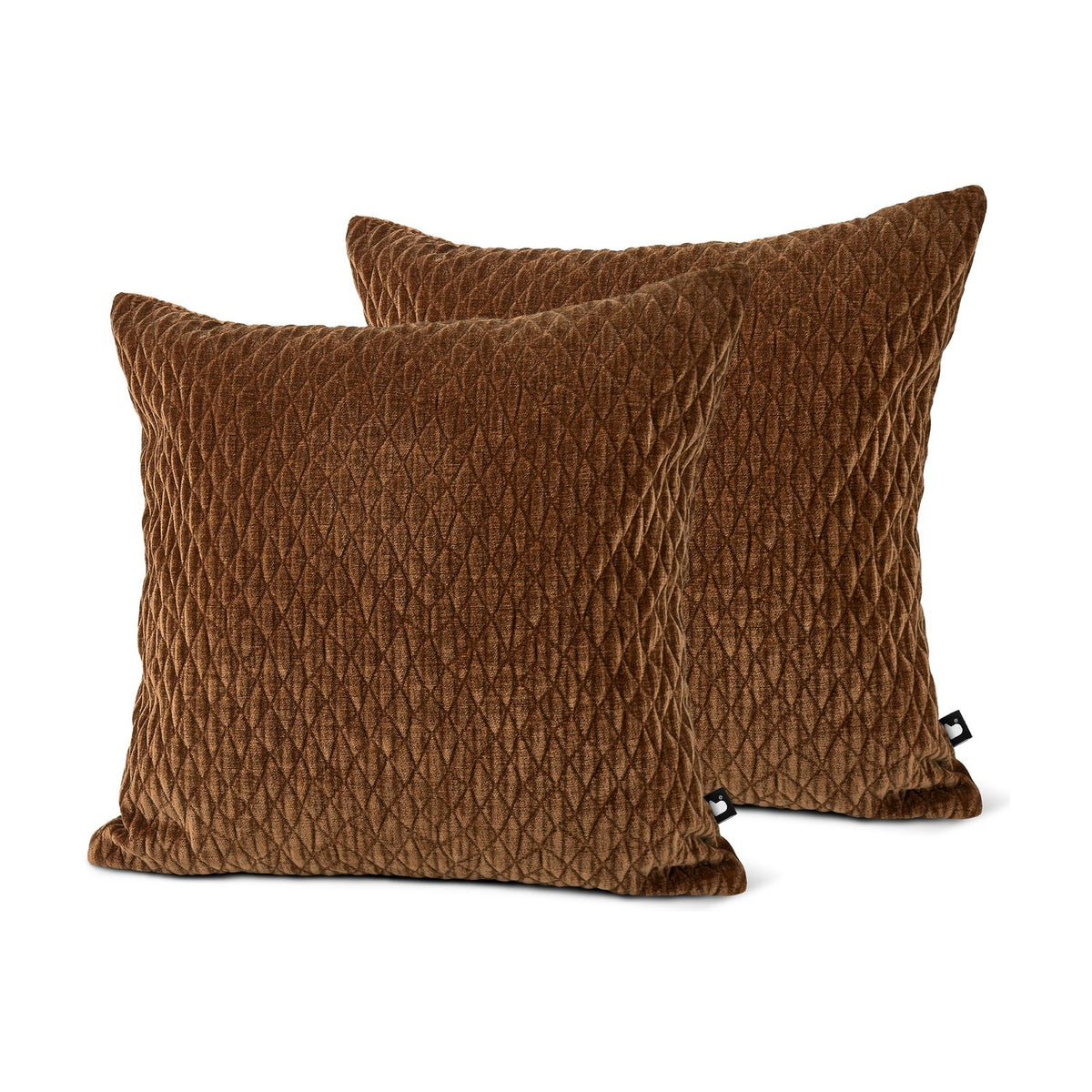 Set of 2 Quilted Chenille Burnt Orange Square Cushions 45x45cm - twin pack