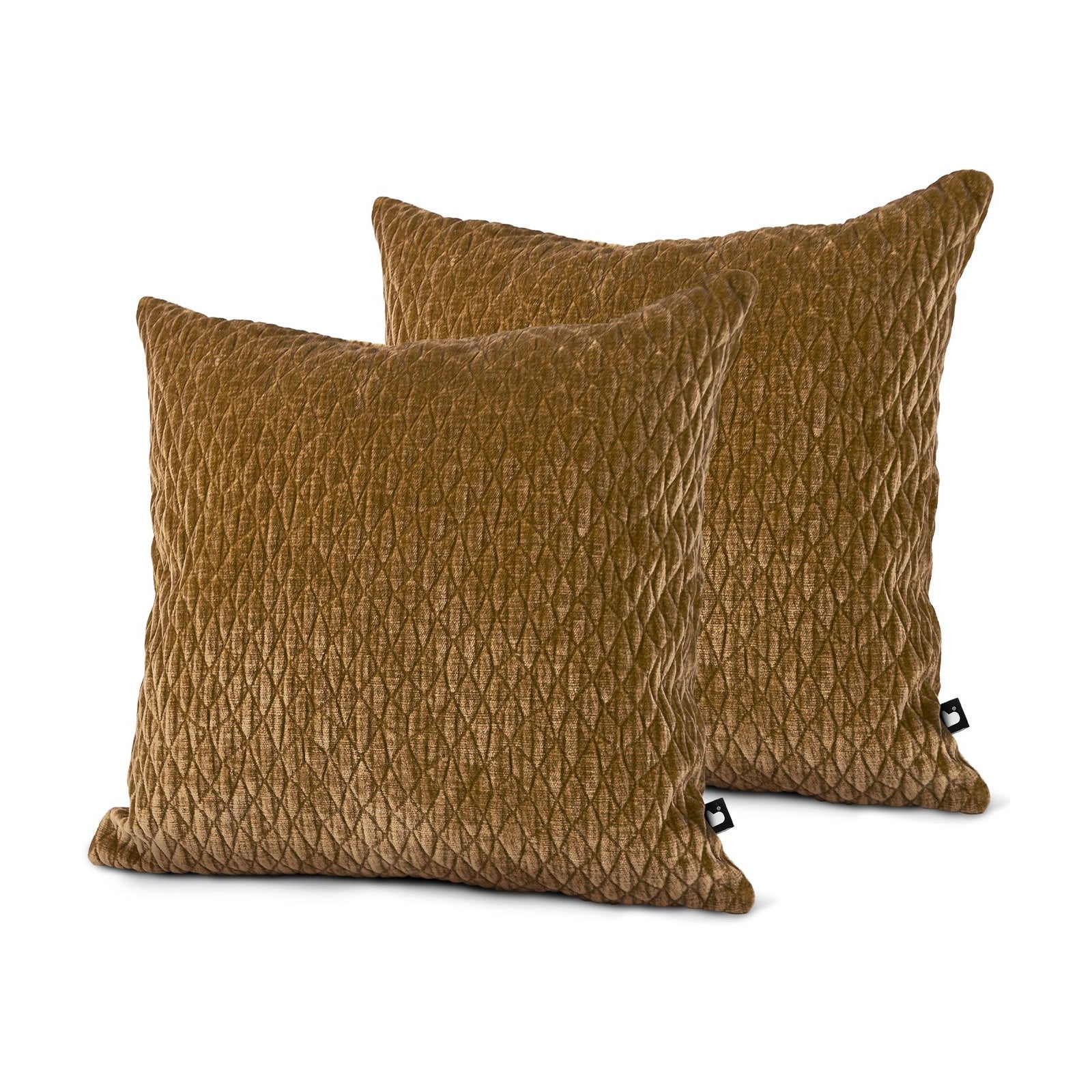 Set of 2 Quilted Chenille Ochre Square Cushions 45x45cm - twin pack