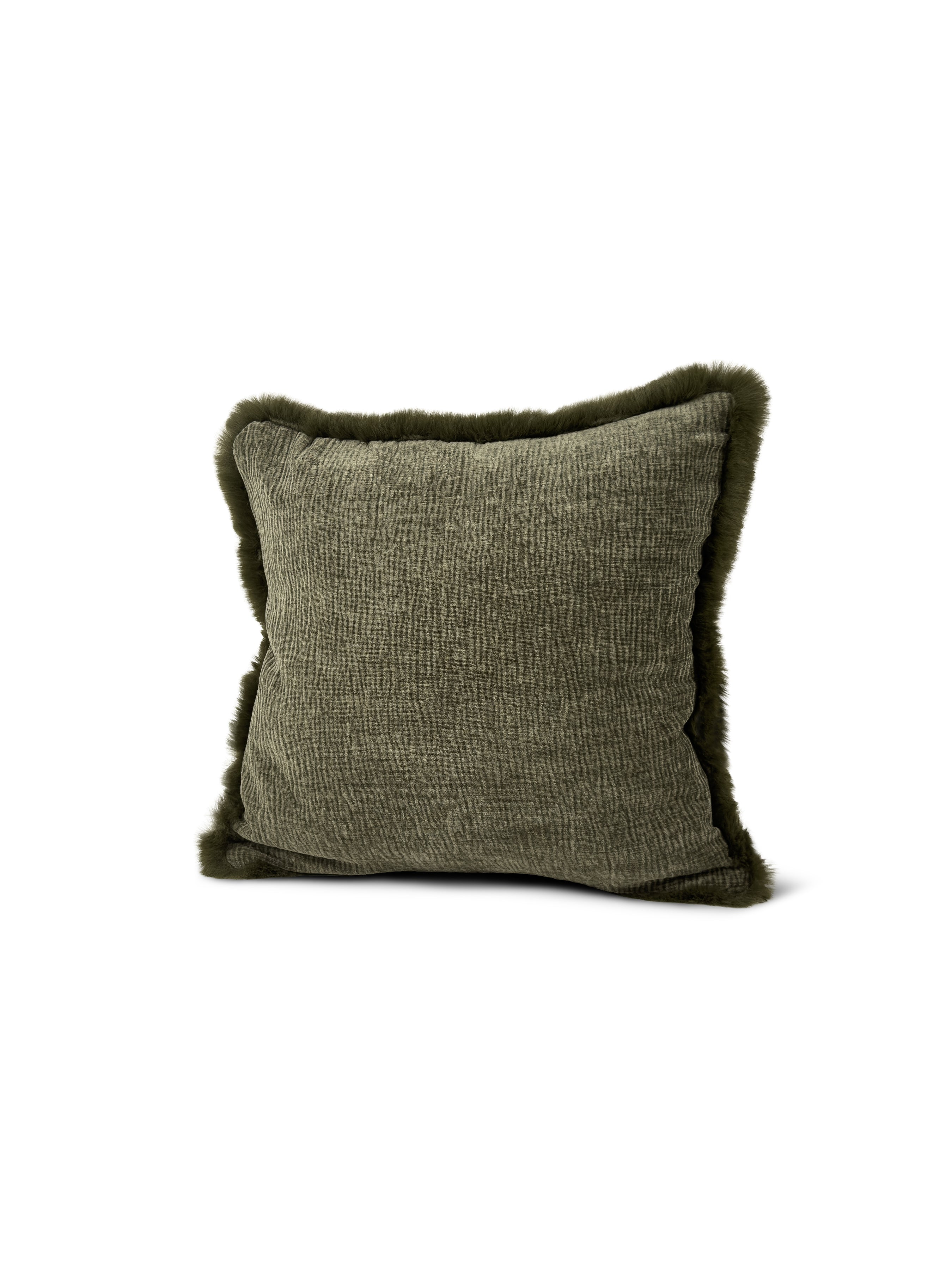 Set of 2 Extreme Lounging Fur Fringed Chenille Emerald Cushions 45 x 45cm - individual cushion front view