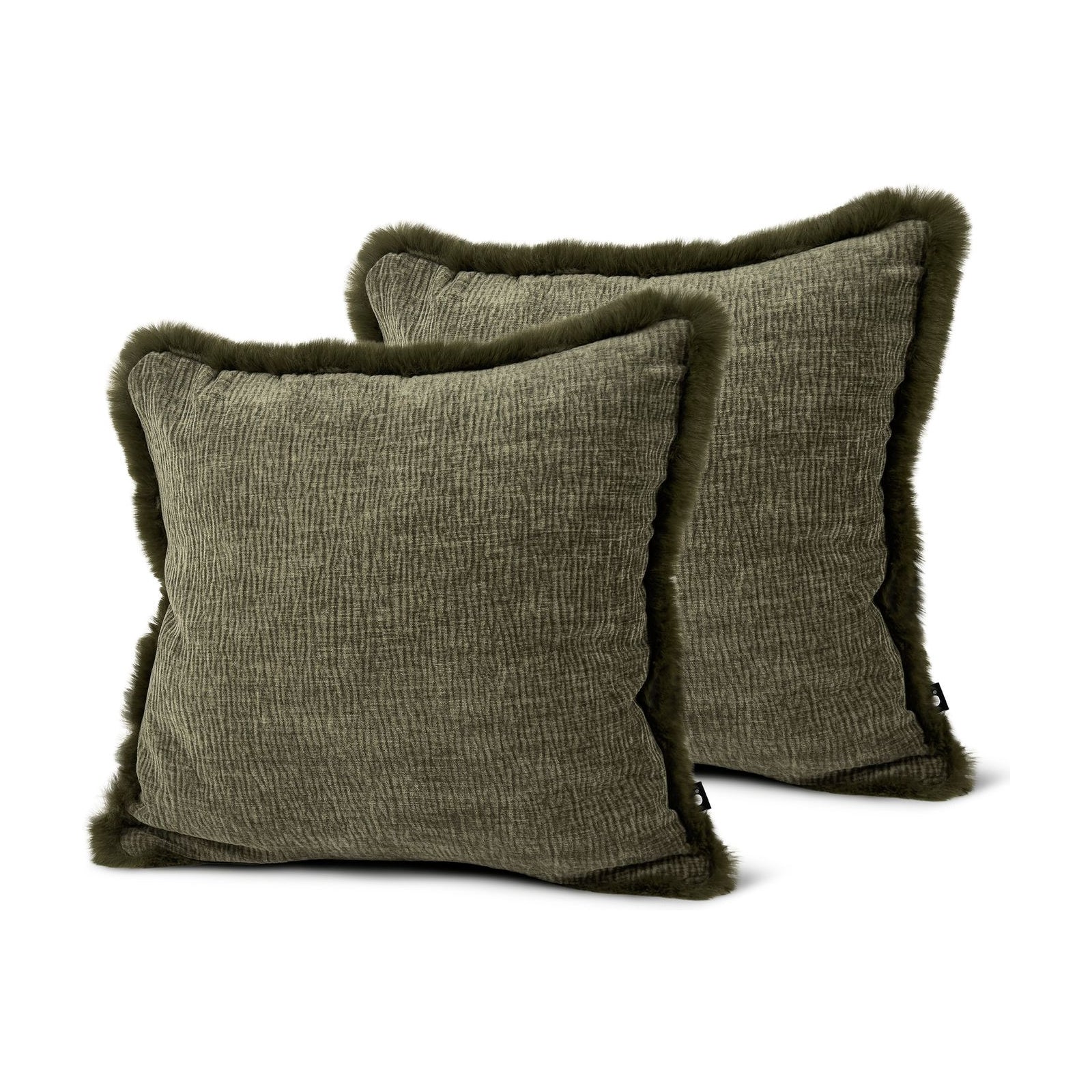 Set of 2 Fur Fringed Chenille Emerald Square Cushions 45x45cm - twin pack
