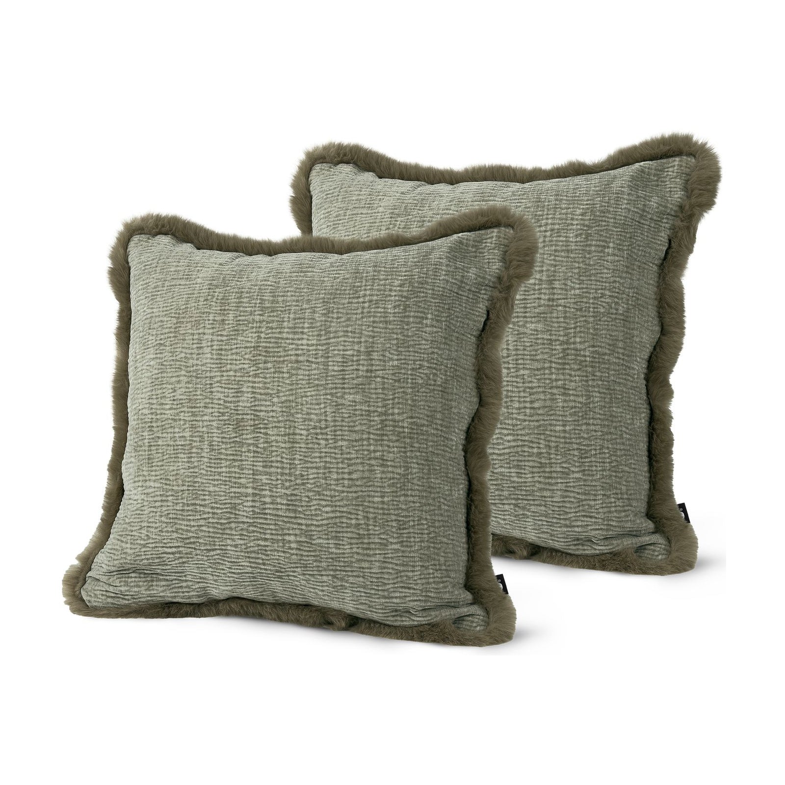 Set of 2 Fur Fringed Chenille Pebble Square Cushions 45x45cm - twin pack