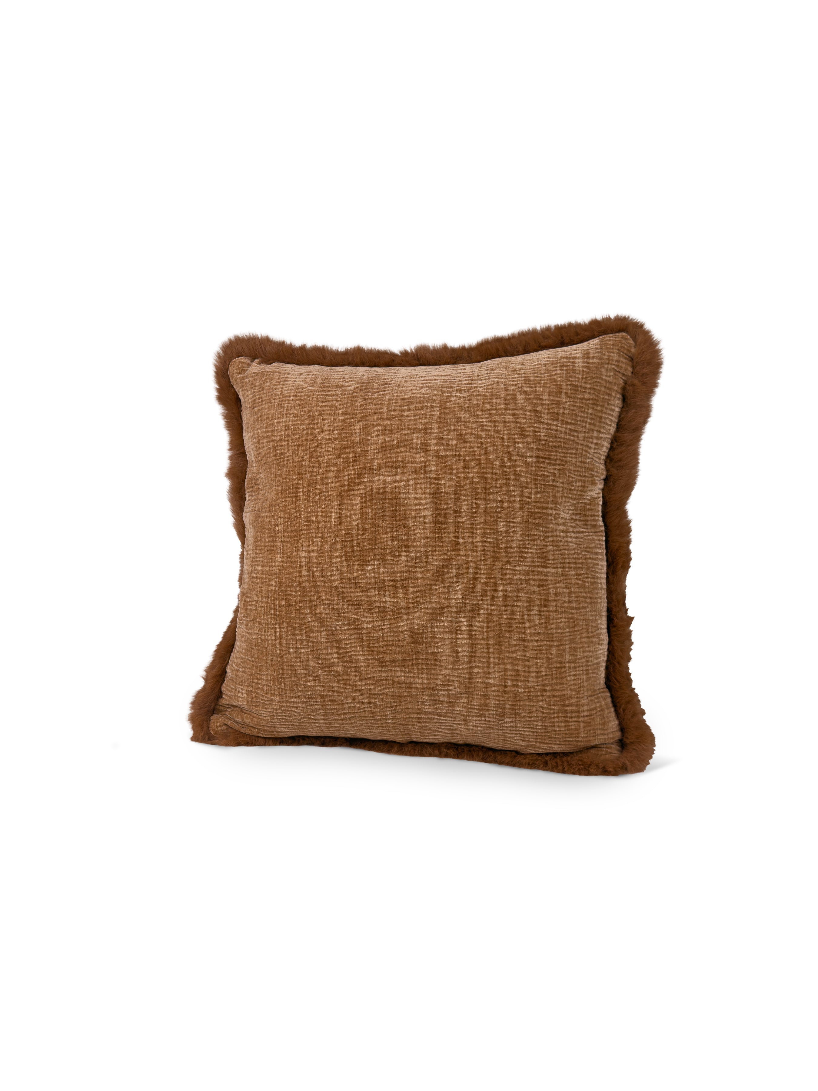 Set of 2 Extreme Lounging Fur Fringed Chenille Honey Cushions 45 x 45cm - individual cushion front view