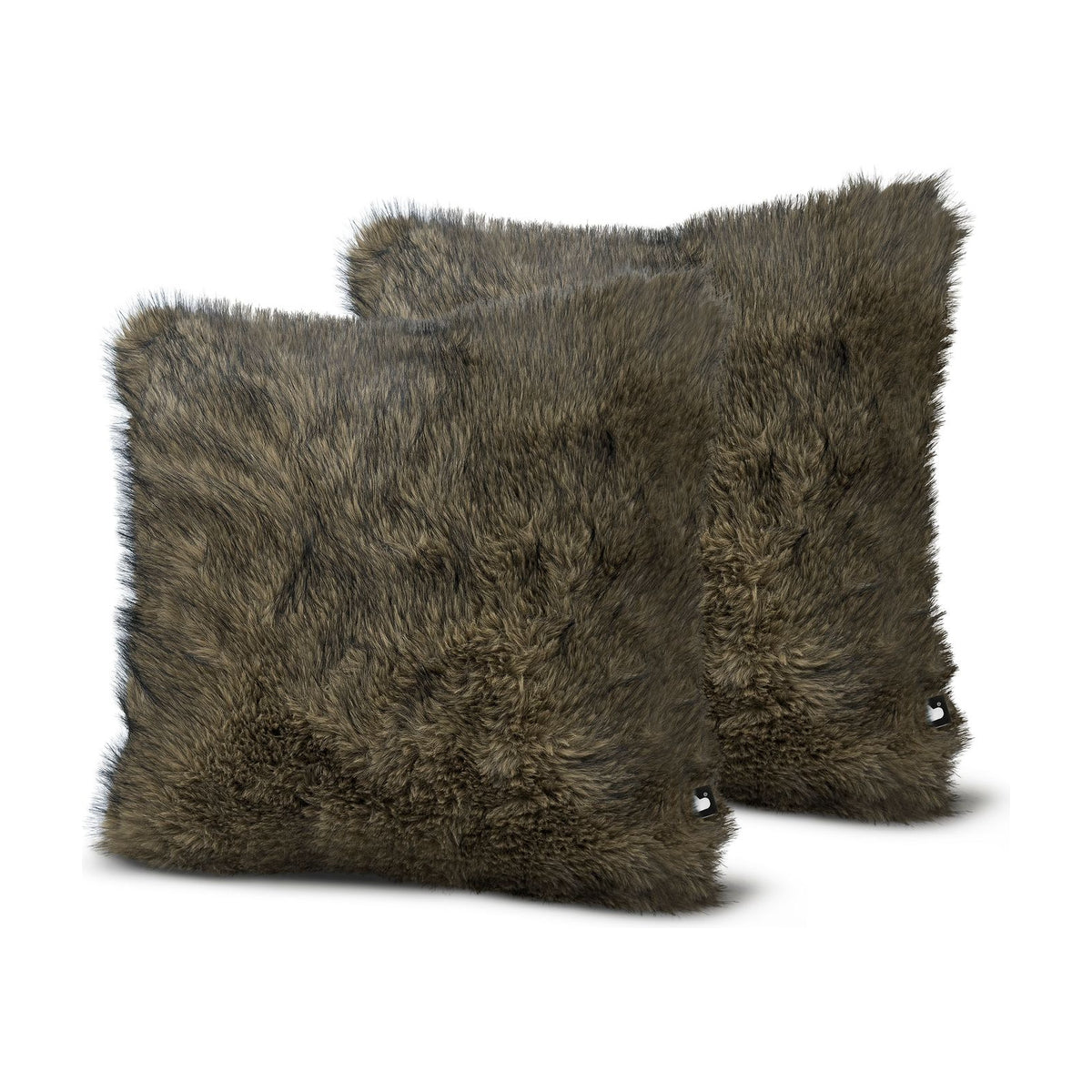 Set of 2 Lux Fur Tip Dye Mocha Square Cushions 45x45cm - twin pack