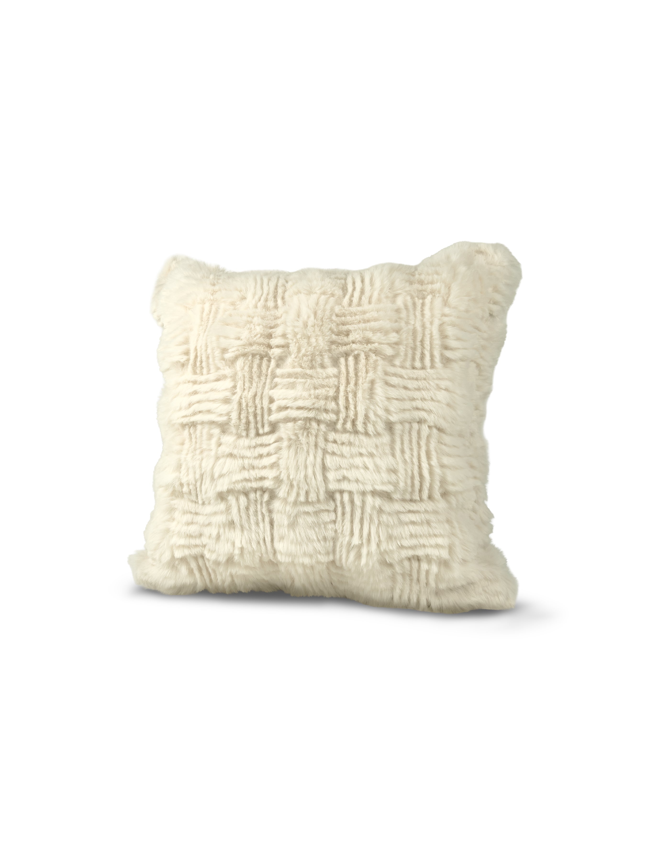 Set of 2 Extreme Lounging Fur Basket Weave Ivory Cushions 45 x 45cm - individual cushion front view