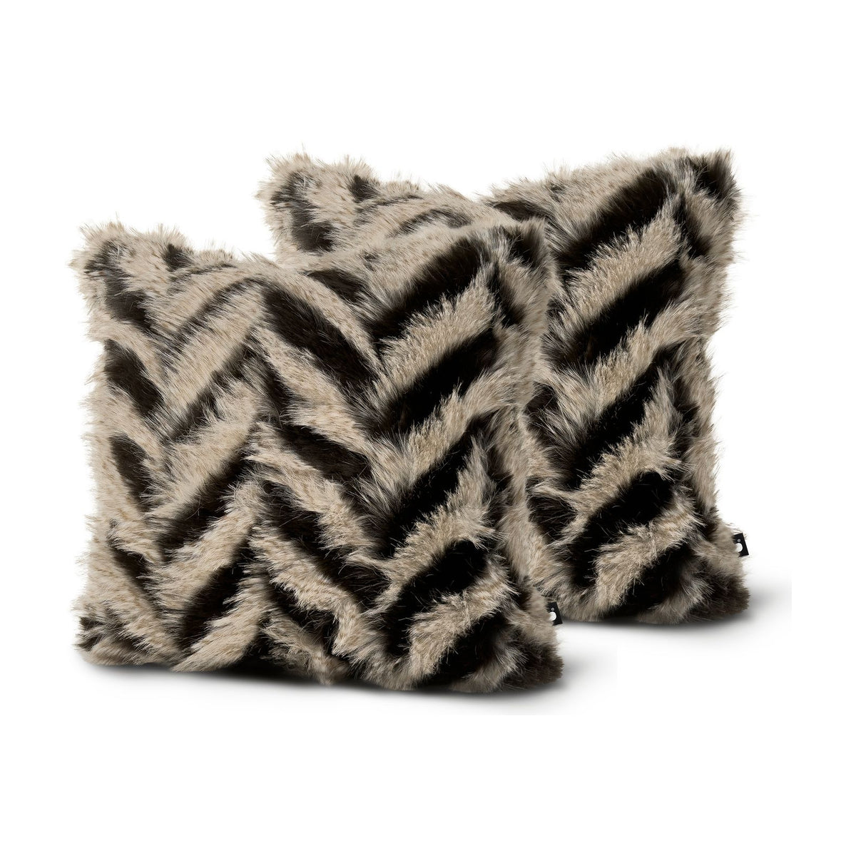 Set of 2 Fur Chevron Square Cushions 45x45cm - twin pack