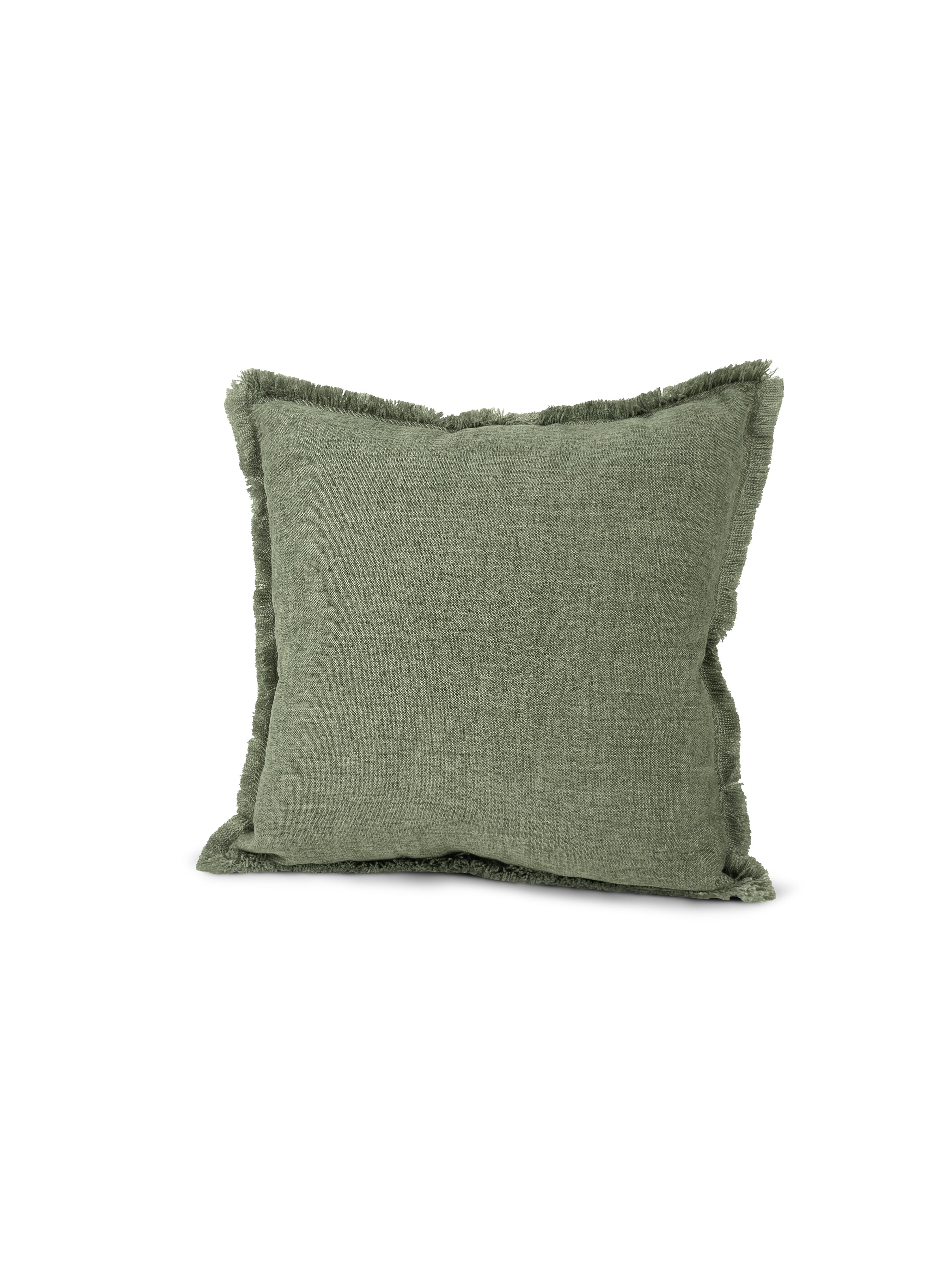 Set of 2 Extreme Lounging Fringed Linen Look Sage Cushions 43 x 43cm - individual cushion front view