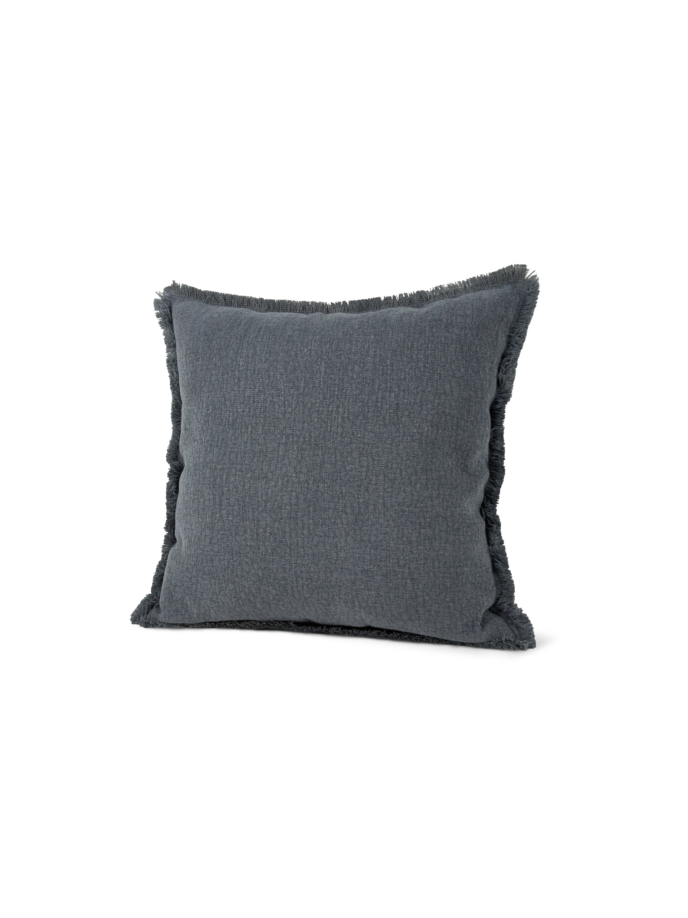Set of 2 Extreme Lounging Fringed Linen Look Dark Denim Cushions 43 x 43cm - individual cushion front view