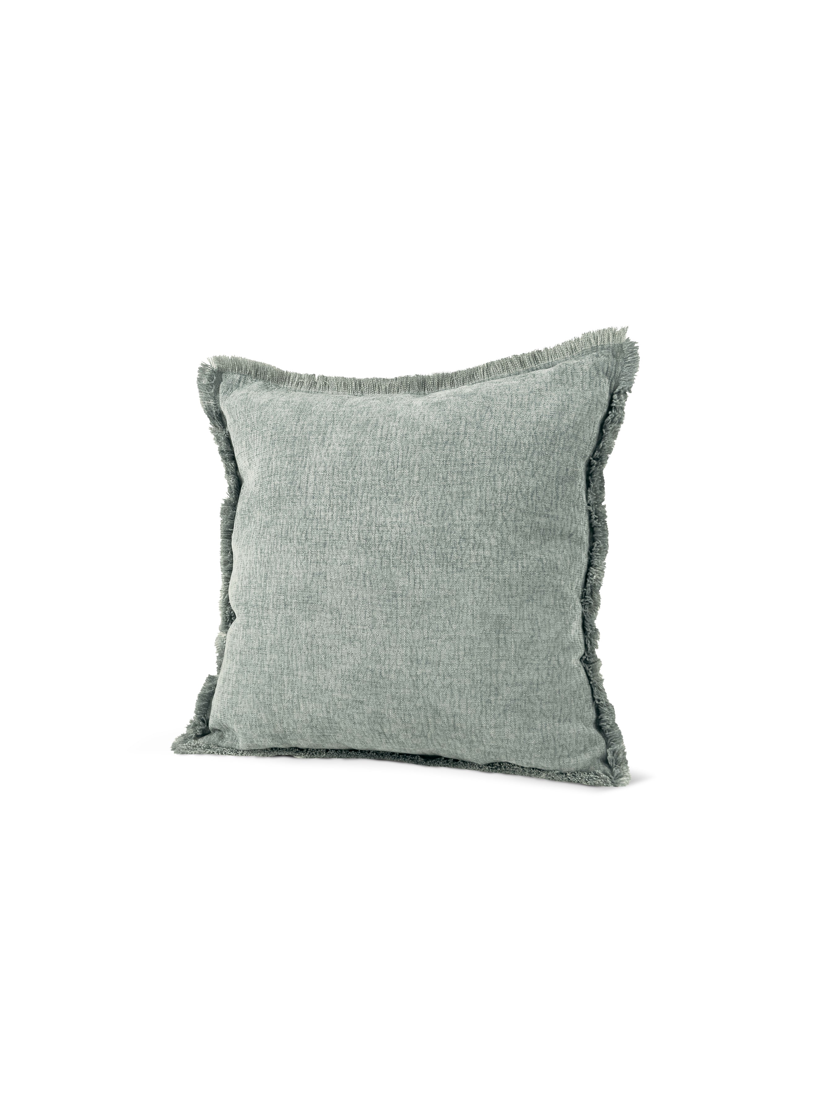 Set of 2 Extreme Lounging Fringed Linen Look Light Denim Cushions 43 x 43cm - individual cushion front view