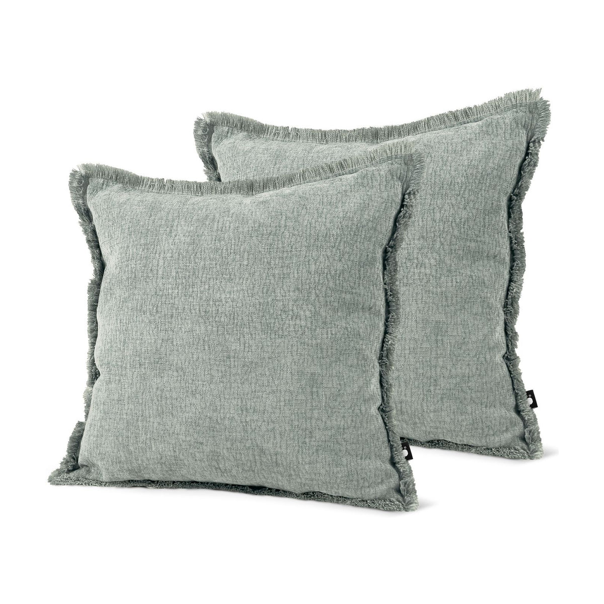 Set of 2 Fringed Linen Look Light Denim Square Cushions 43x43cm - twin pack