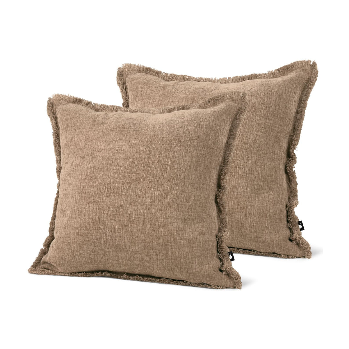 Set of 2 Fringed Linen Look Biscuit Square Cushions 43x43cm - twin pack