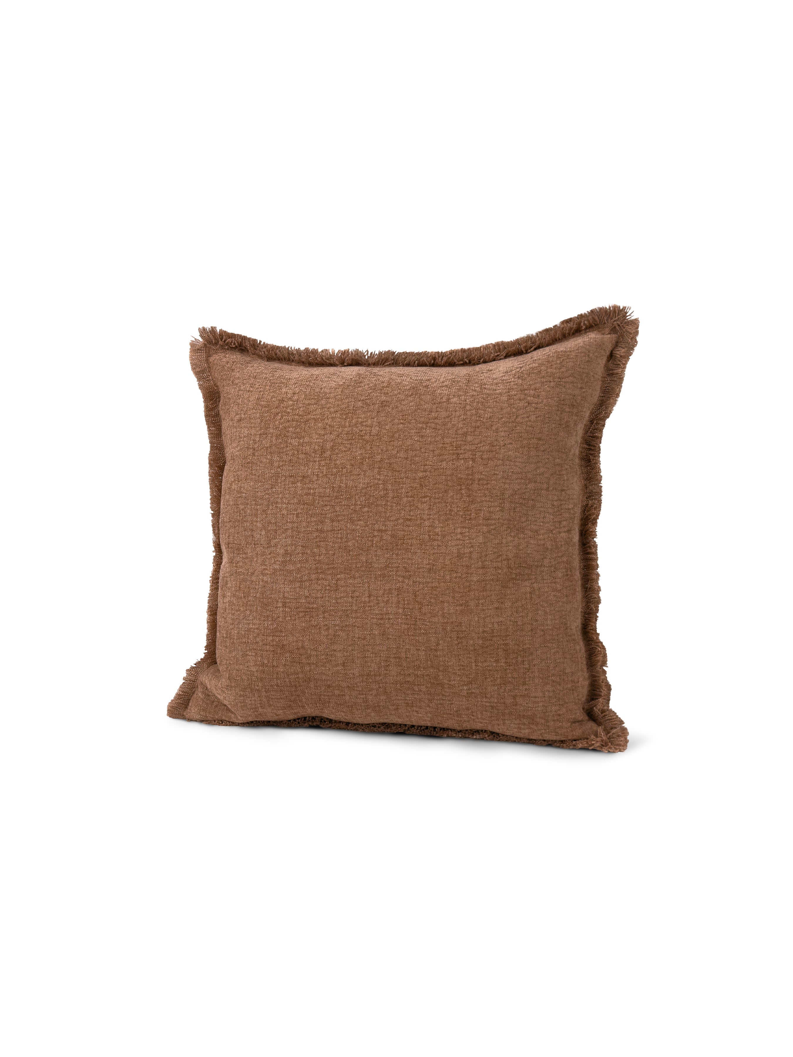 Set of 2 Extreme Lounging Fringed Linen Look Nude Cushions 43 x 43cm - individual cushion front view