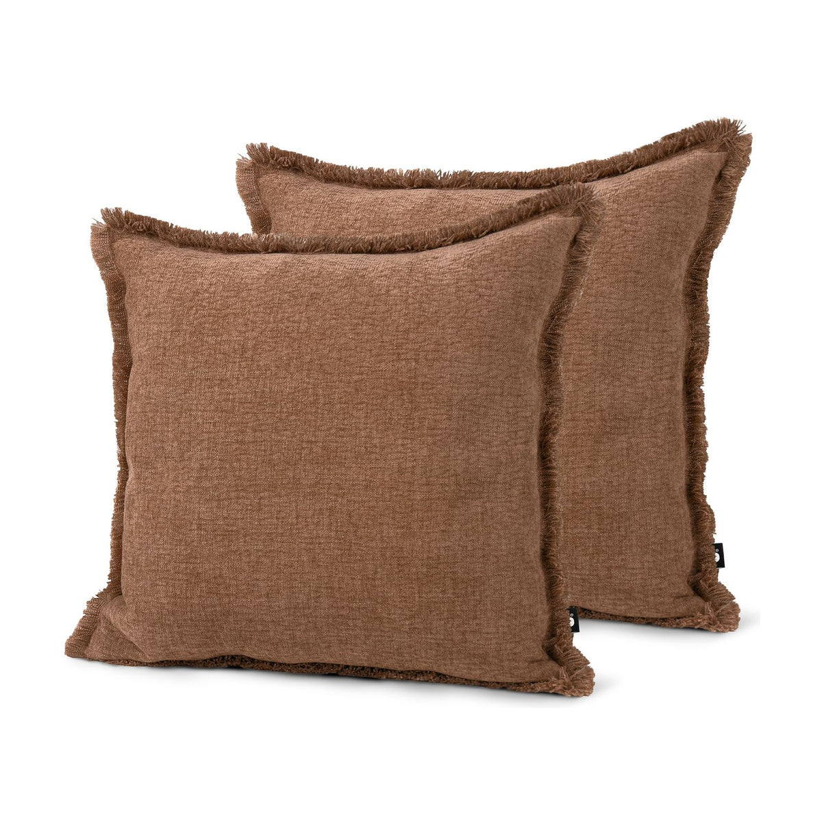 Set of 2 Fringed Linen Look Nude Square Cushions 43x43cm - twin pack
