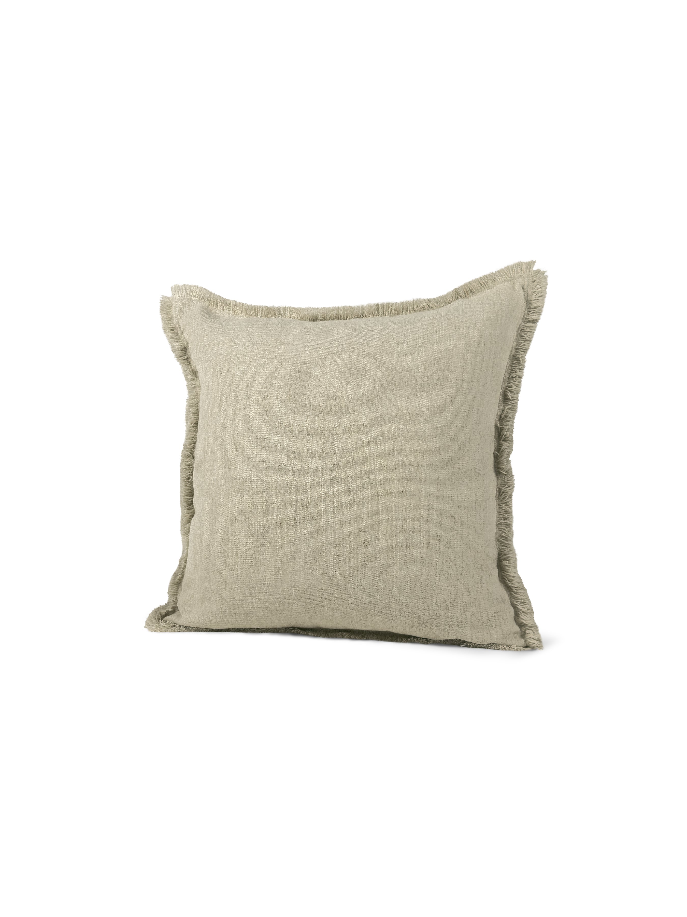 Set of 2 Extreme Lounging Fringed Linen Look Oatmeal Cushions 43 x 43cm - individual cushion front view