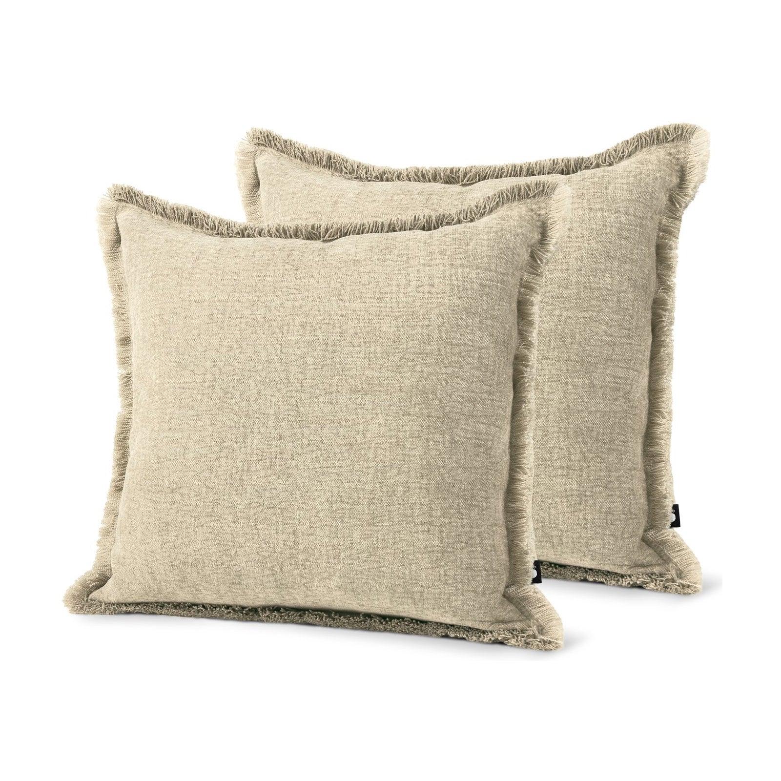 Set of 2 Fringed Linen Look Oatmeal Square Cushions 43x43cm - twin pack
