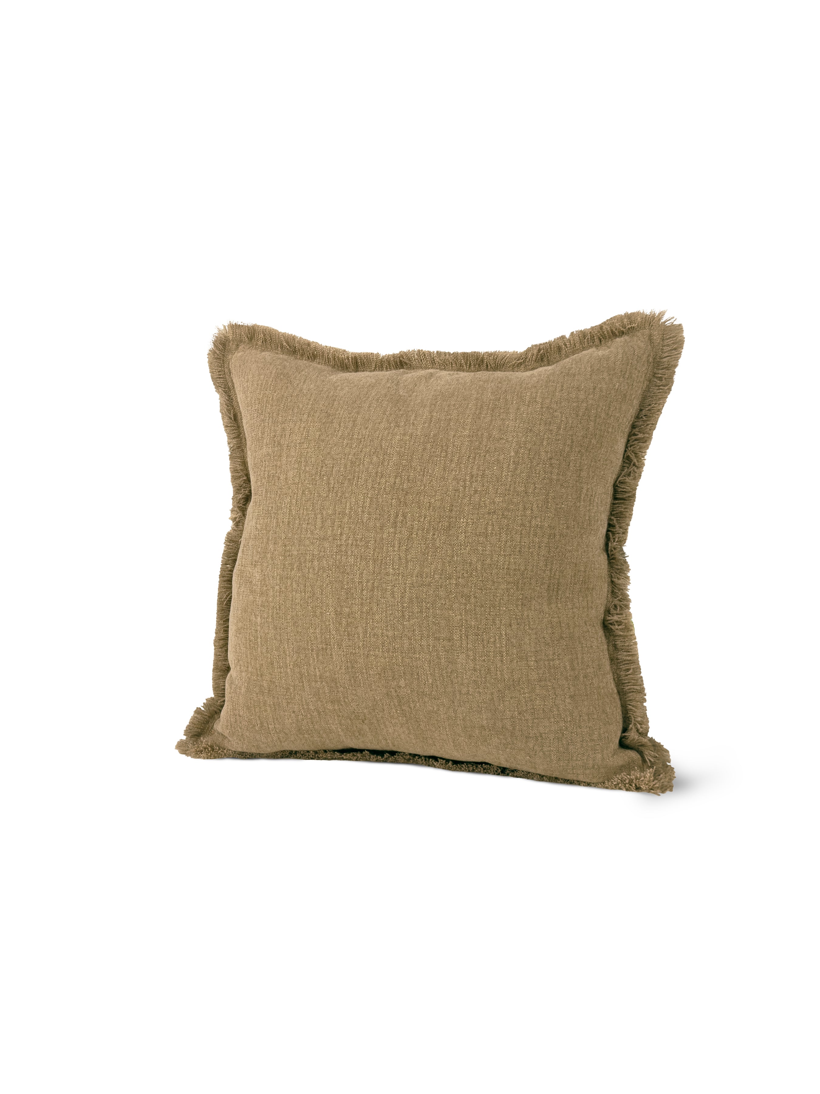 Set of 2 Extreme Lounging Fringed Linen Look Ochre Cushions 43 x 43cm - individual cushion front view