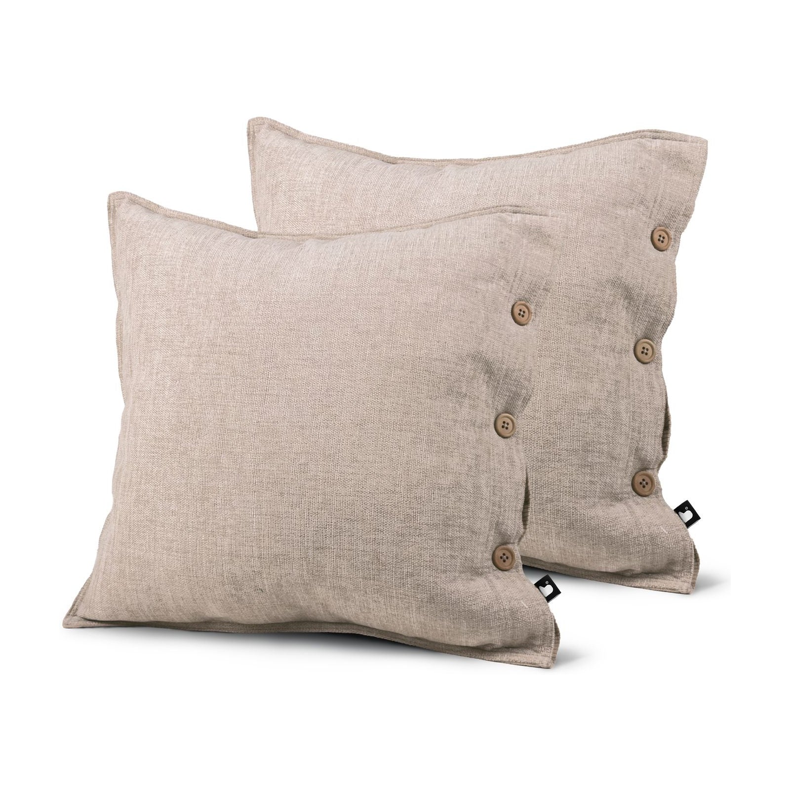 Set of 2 Classic Button Edge Natural Square Cushions 43x43cm - twin pack