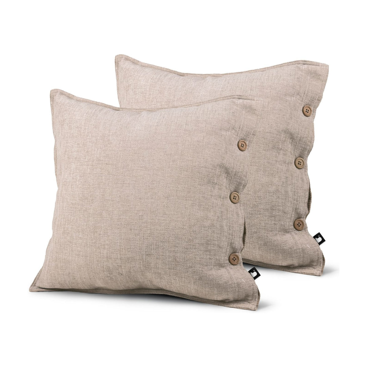 Set of 2 Classic Button Edge Natural Square Cushions 43x43cm - twin pack