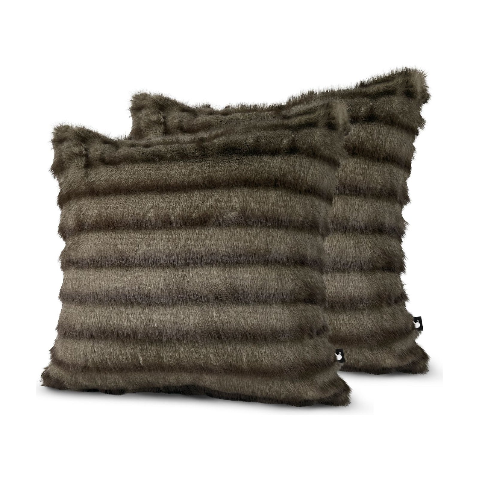Set of 2 Fur Feathered Rib Brown Square Cushions 50x50cm - twin pack