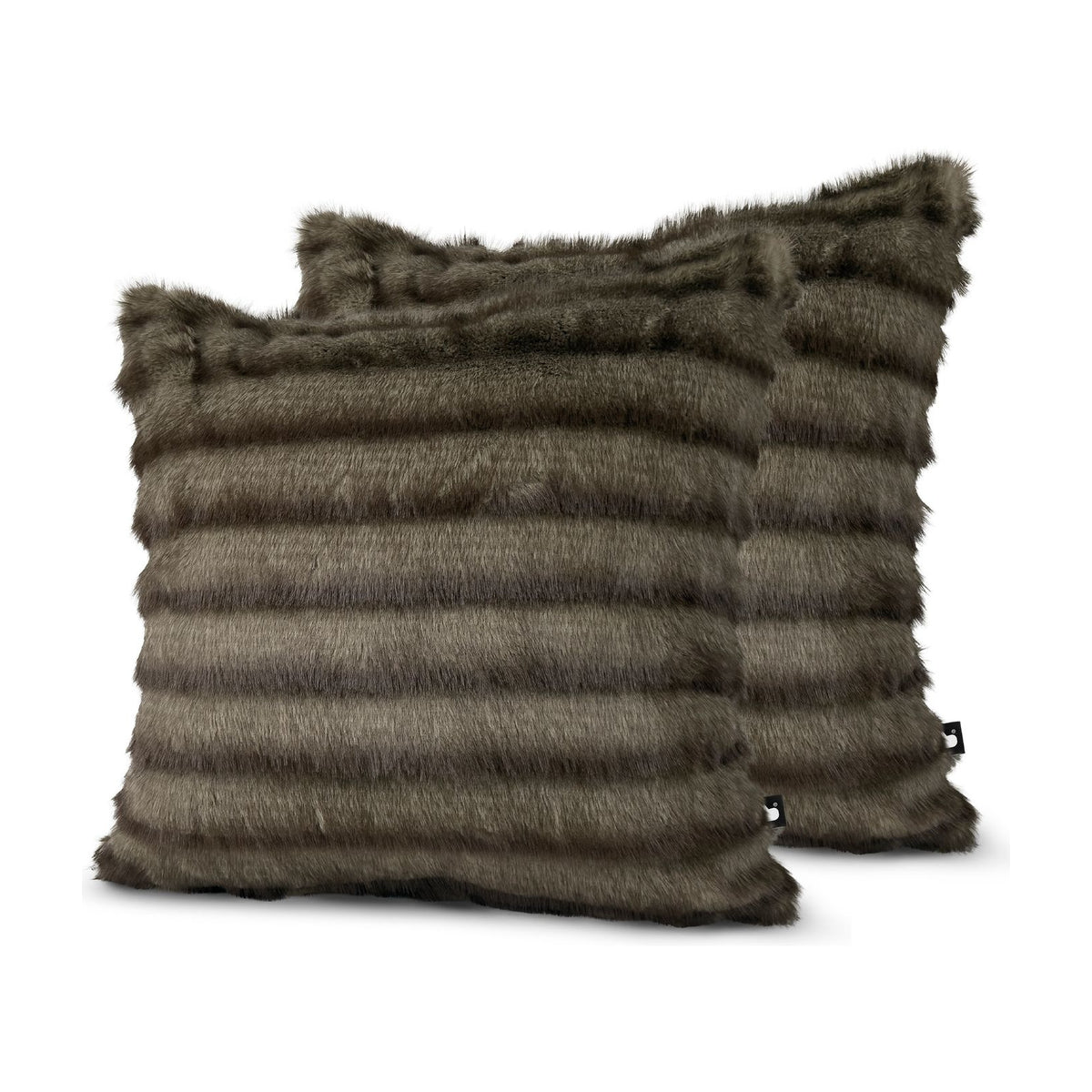 Set of 2 Fur Feathered Rib Brown Square Cushions 50x50cm - twin pack