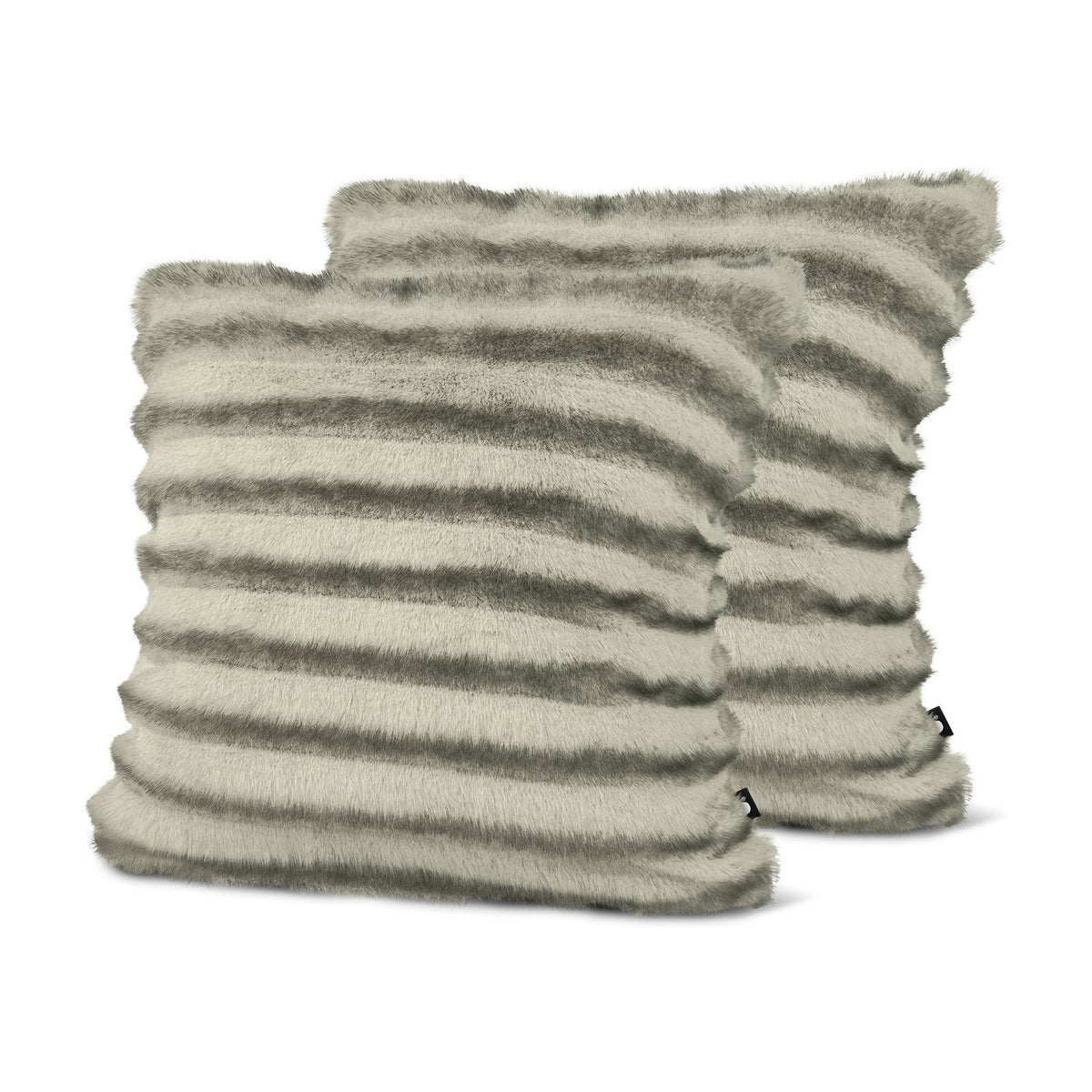 Set of 2 Fur Feathered Rib Grey Square Cushions 50x50cm - twin pack