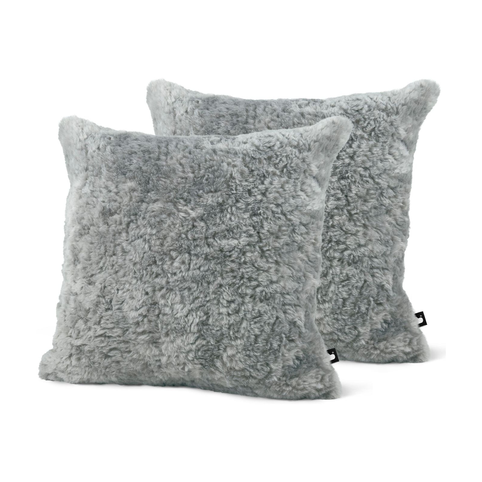 Set of 2 Fur Cozy Curl Silver Grey Square Cushions 50x50cm - twin pack
