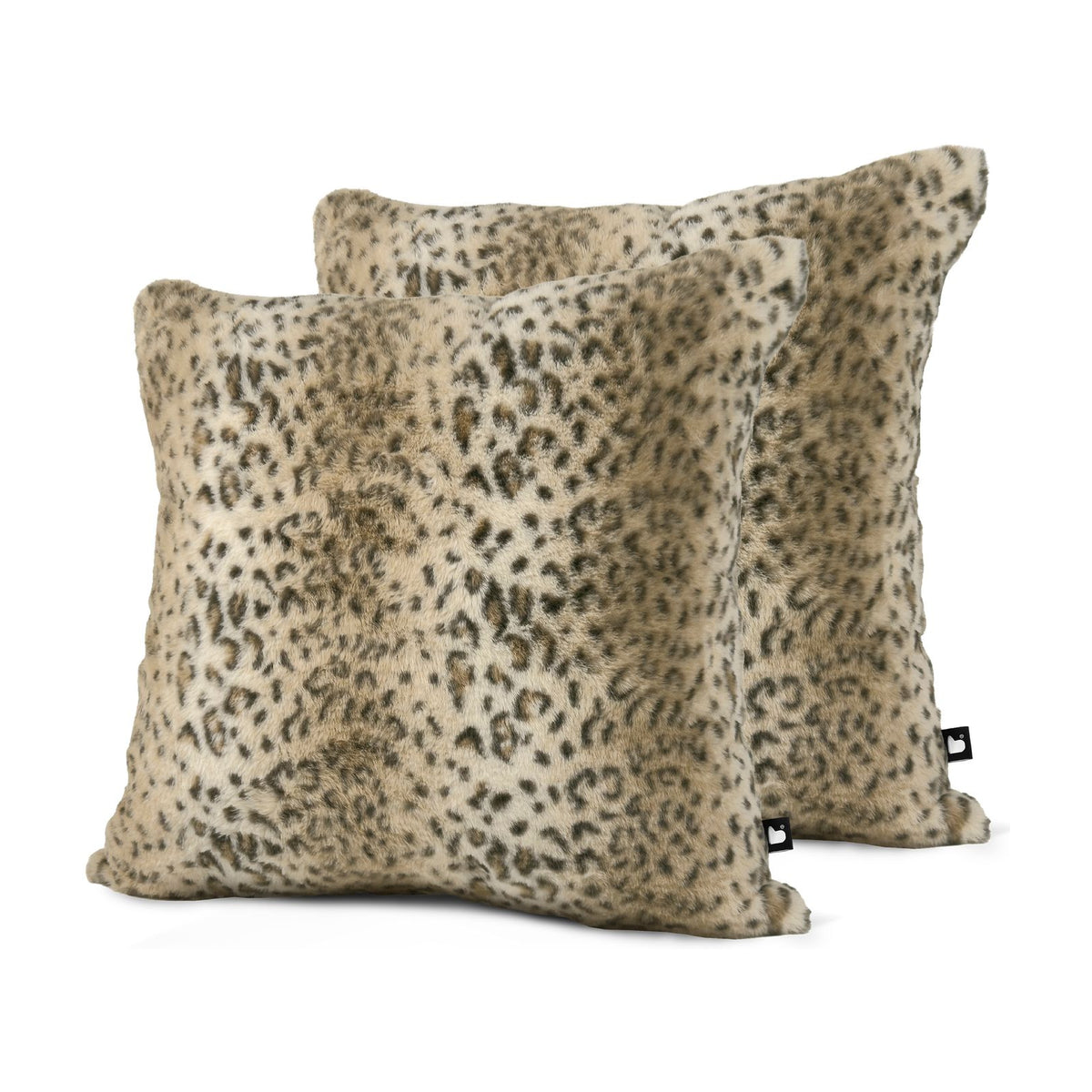 Set of 2 Fur Vintage Leopard Square Cushions 50x50cm - twin pack