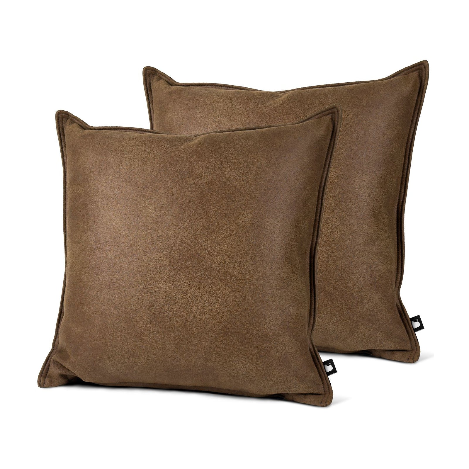 Set of 2 Lux Faux Leather Chestnut Square Cushions 50x50cm - twin pack