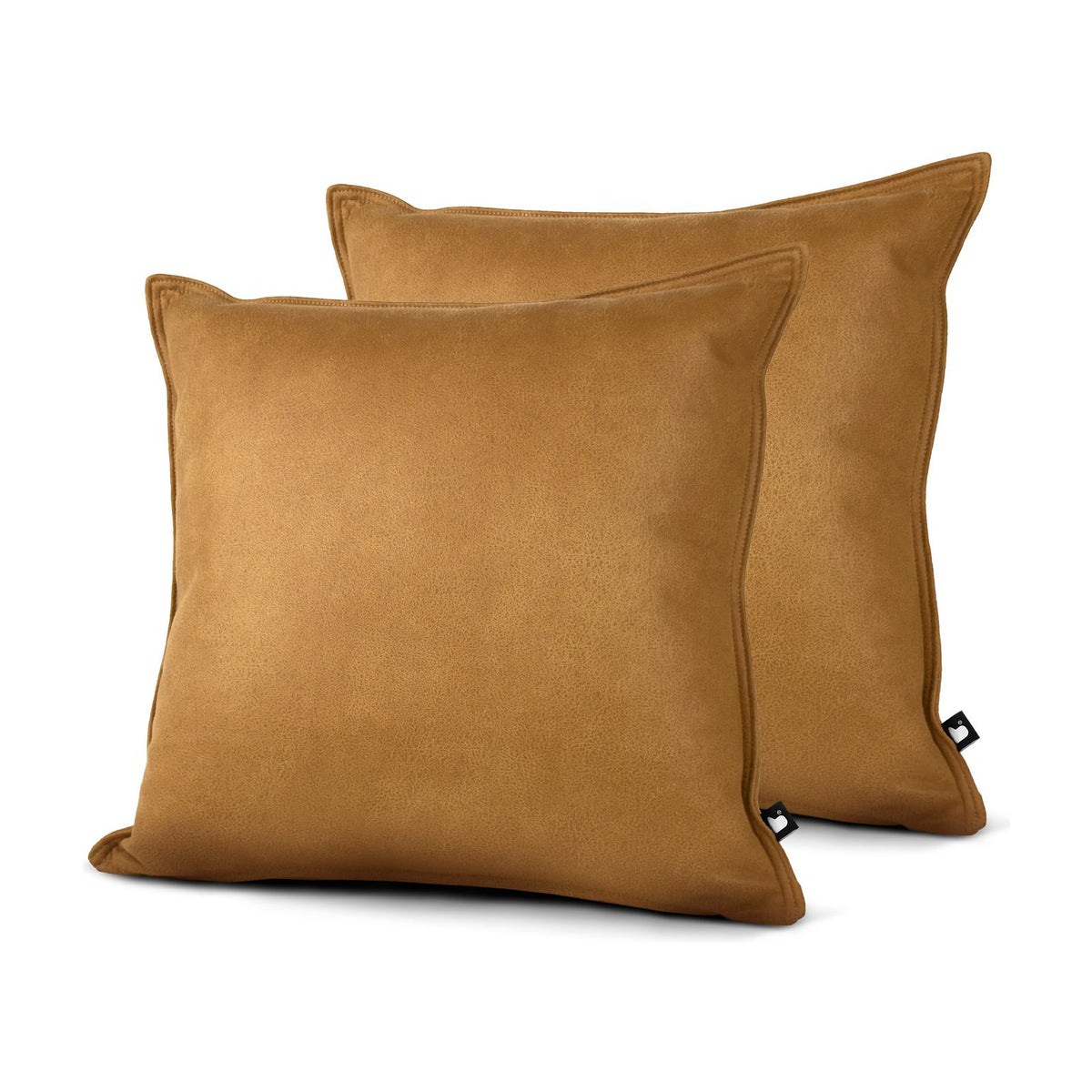 Set of 2 Lux Faux Leather Tan Square Cushions 50x50cm - twin pack