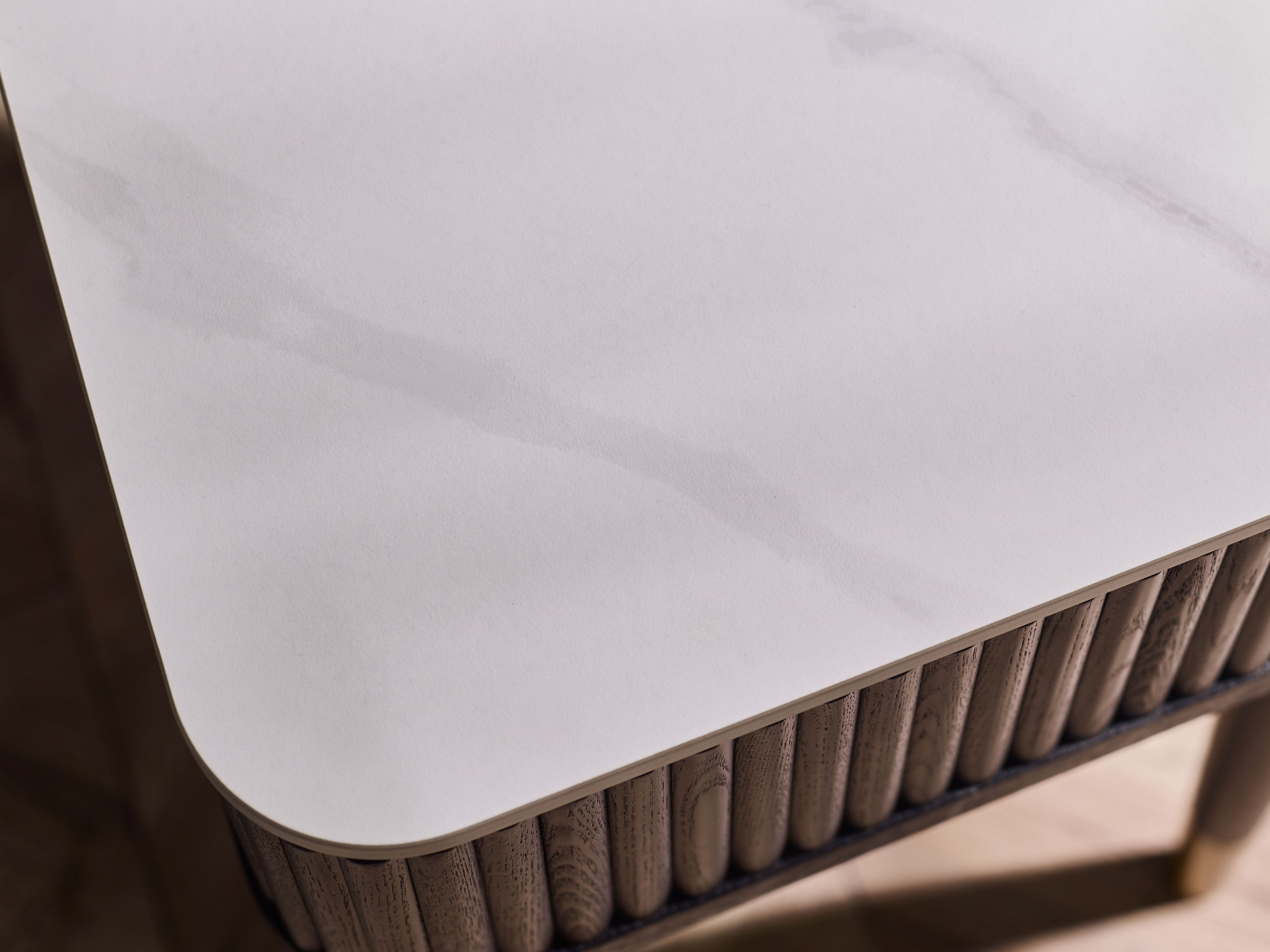 Como Fluted Black Wood & White Stone Side Table