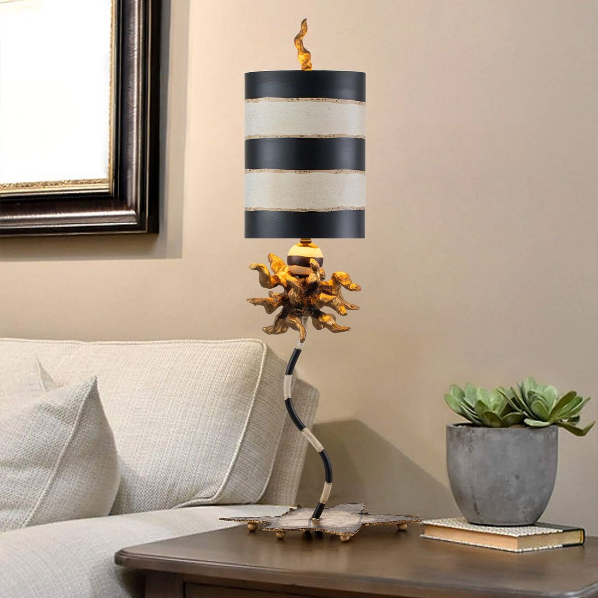 Shoulden Gold/Black/Cream Striped Table Lamp