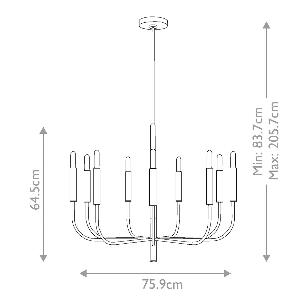 Mistro 9 Light Chandelier - Nickel