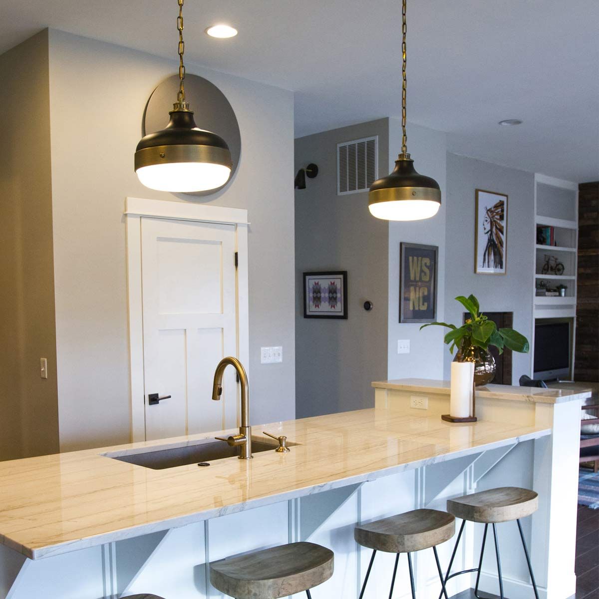Florentine Double Pendant Light - Black & Brass
