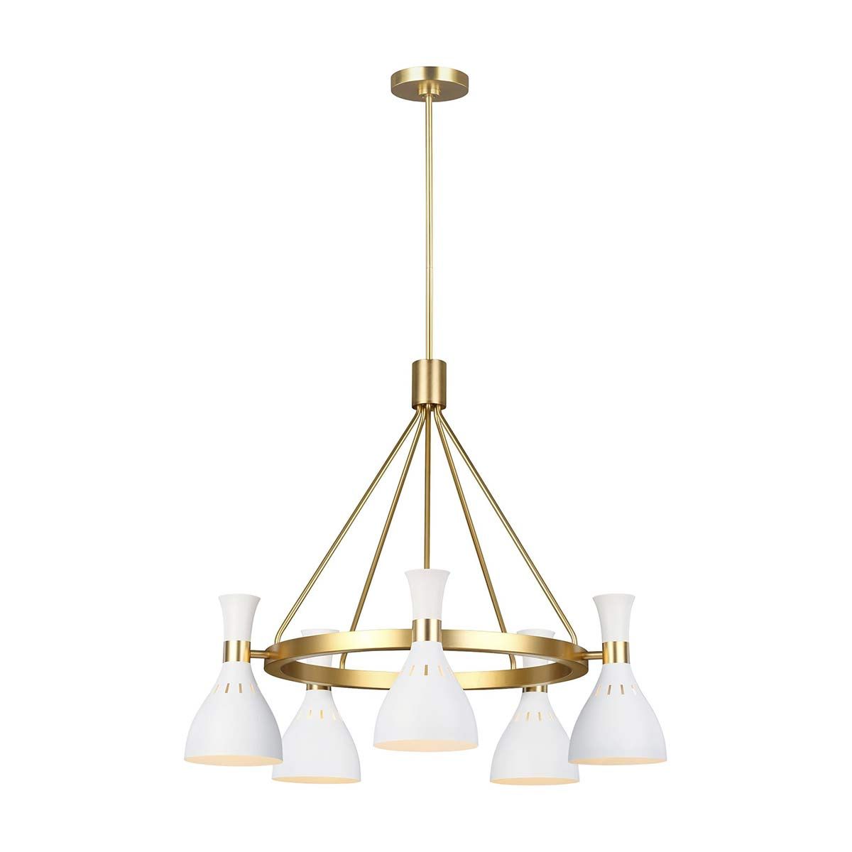 Carnaby 5 Light Chandelier - White & Brass