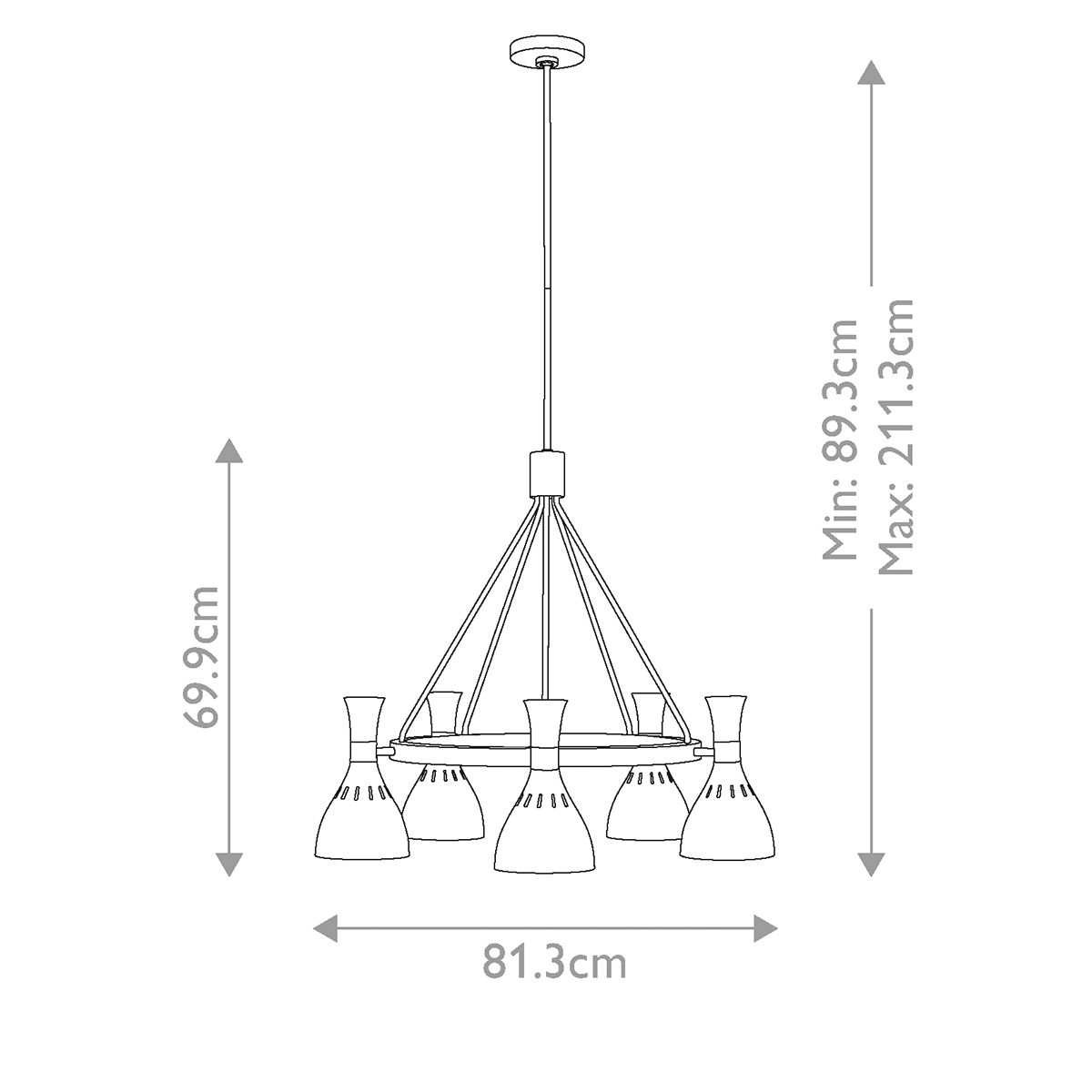 Carnaby 5 Light Chandelier - White & Brass