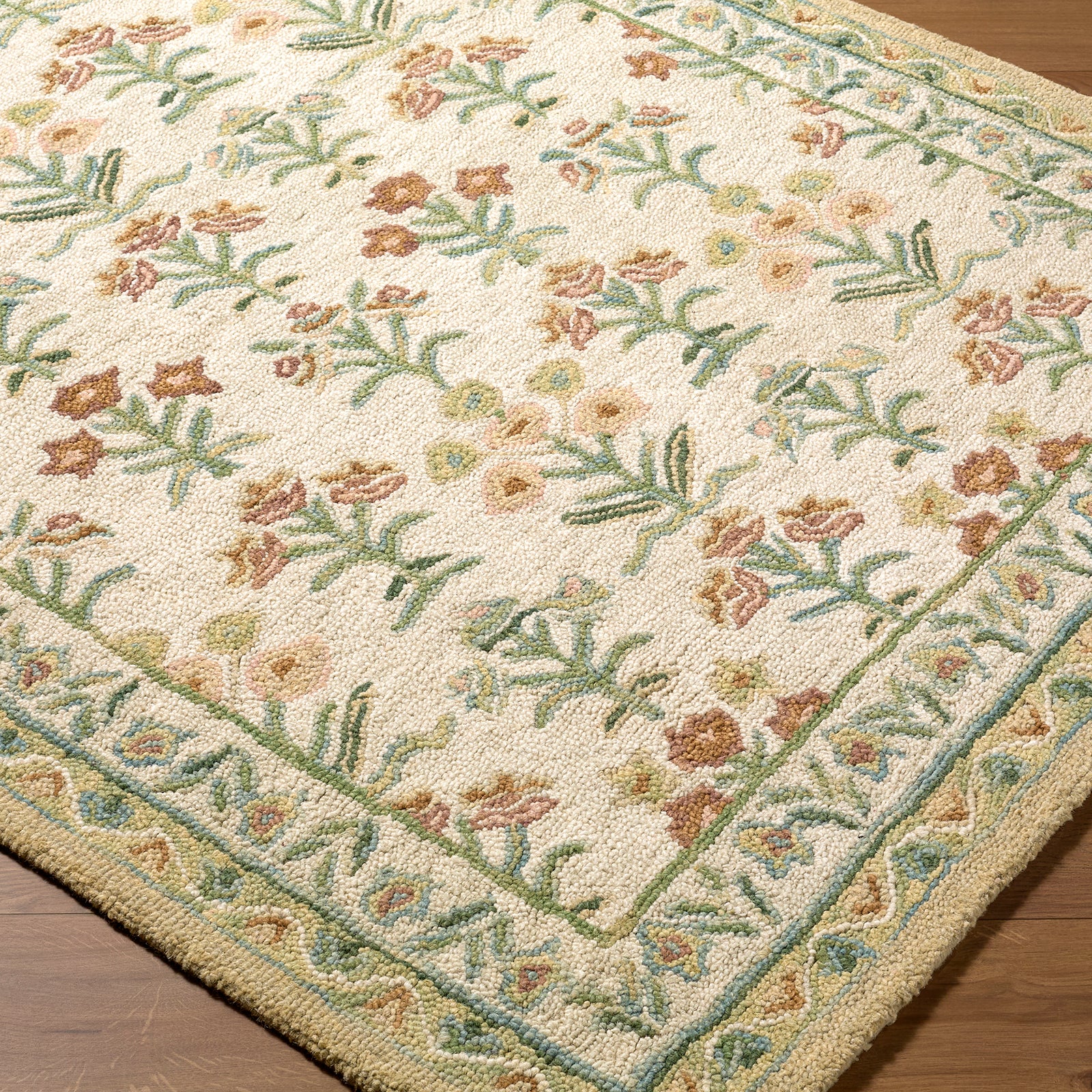 Fairfax Global Wool Global Green & Ivory Rug 153x219cm - corner detail